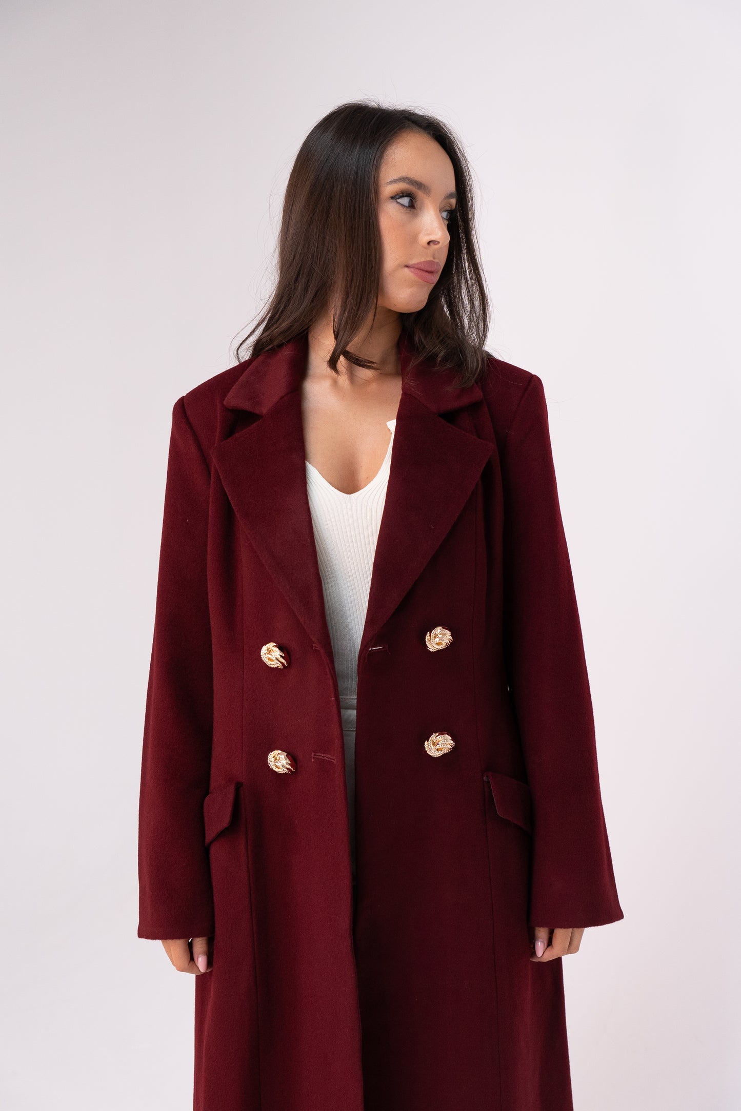 Love Laura Structured Coat In Bordeaux
