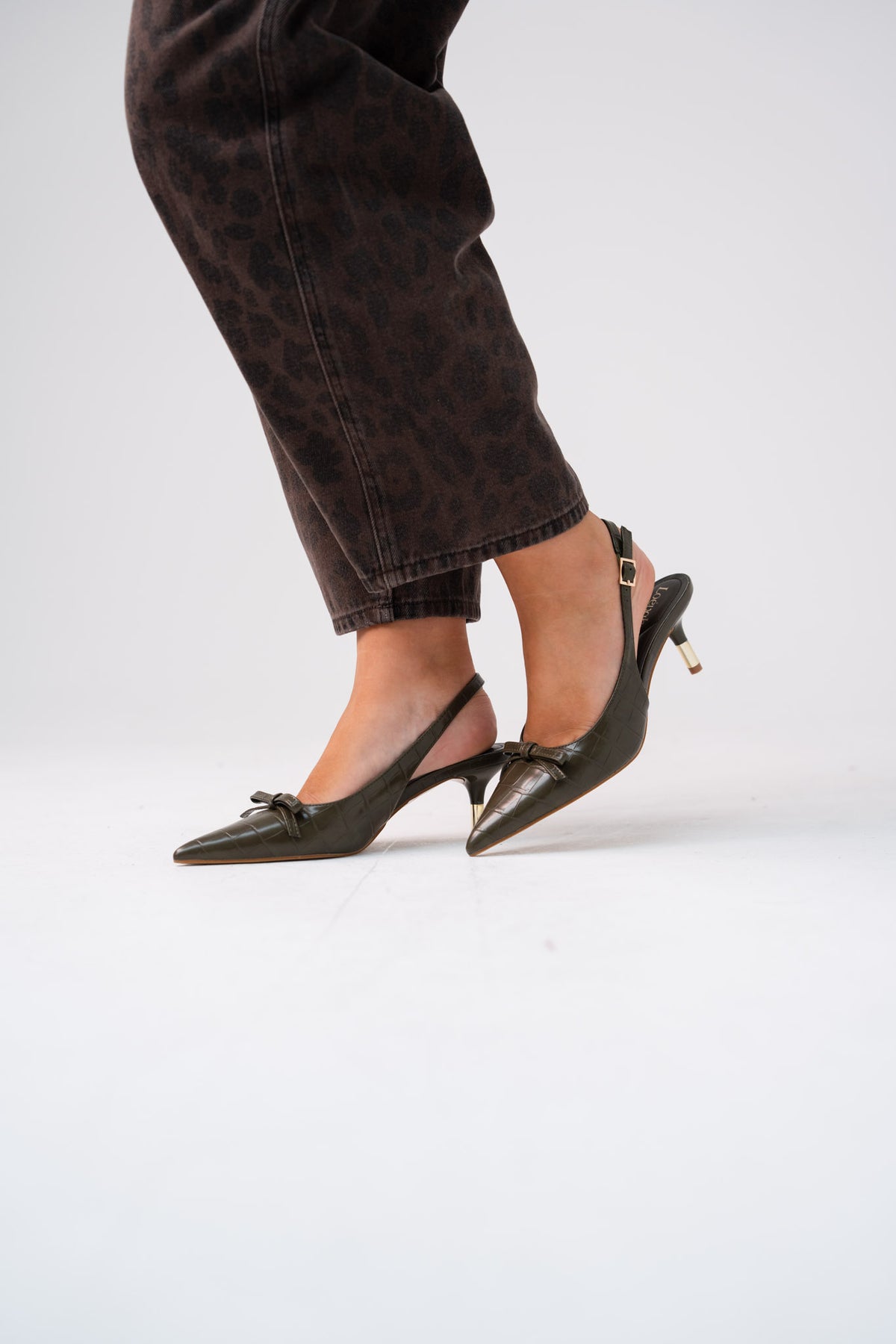 Lauren Faux Croc Kitten Heel In Green
