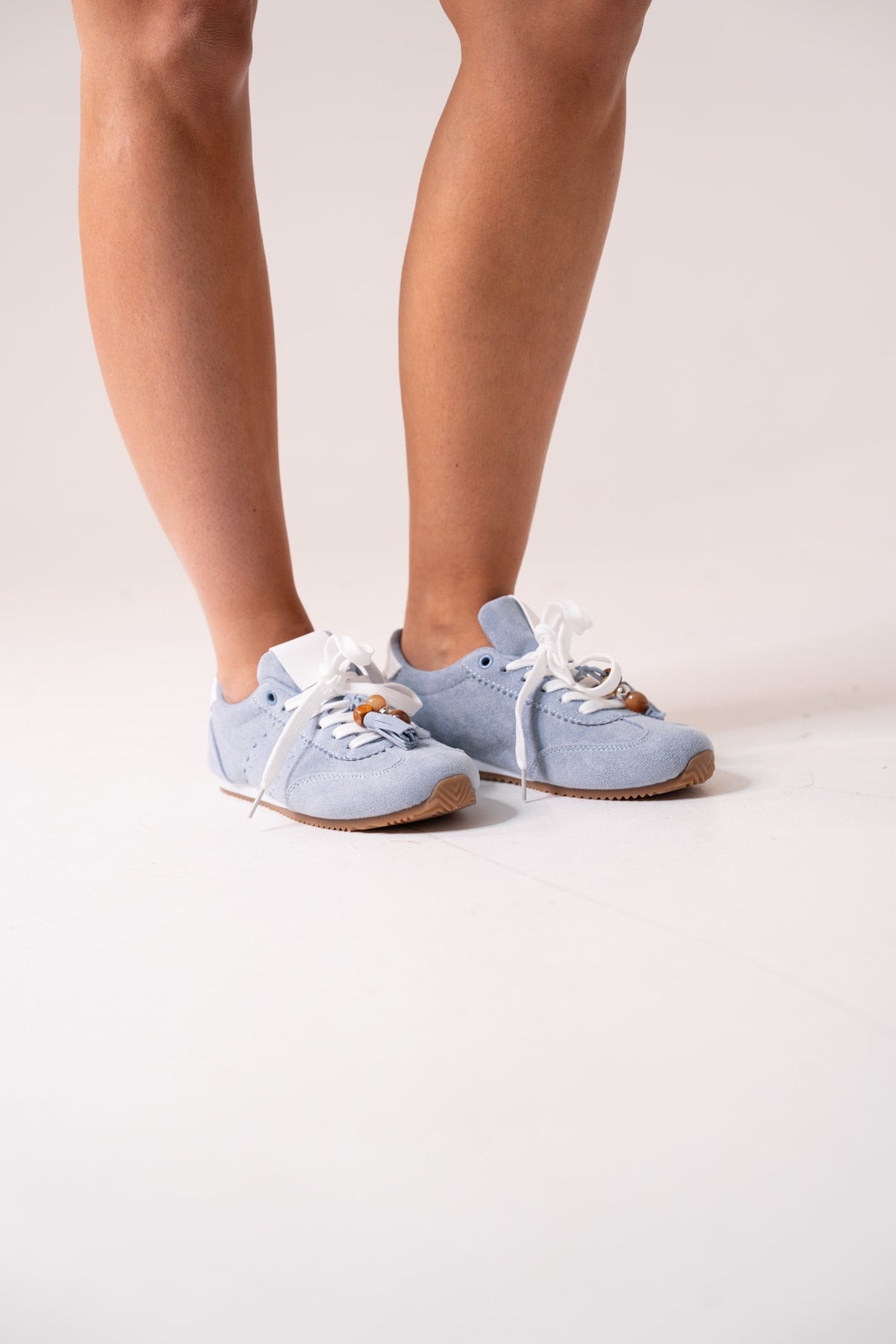 Lauren Faux Suede Trainers In Powder Blue