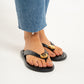 Lauren Gold Button Flip Flops In Black