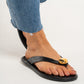 Lauren Gold Button Flip Flops In Black