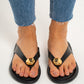 Lauren Gold Button Flip Flops In Black