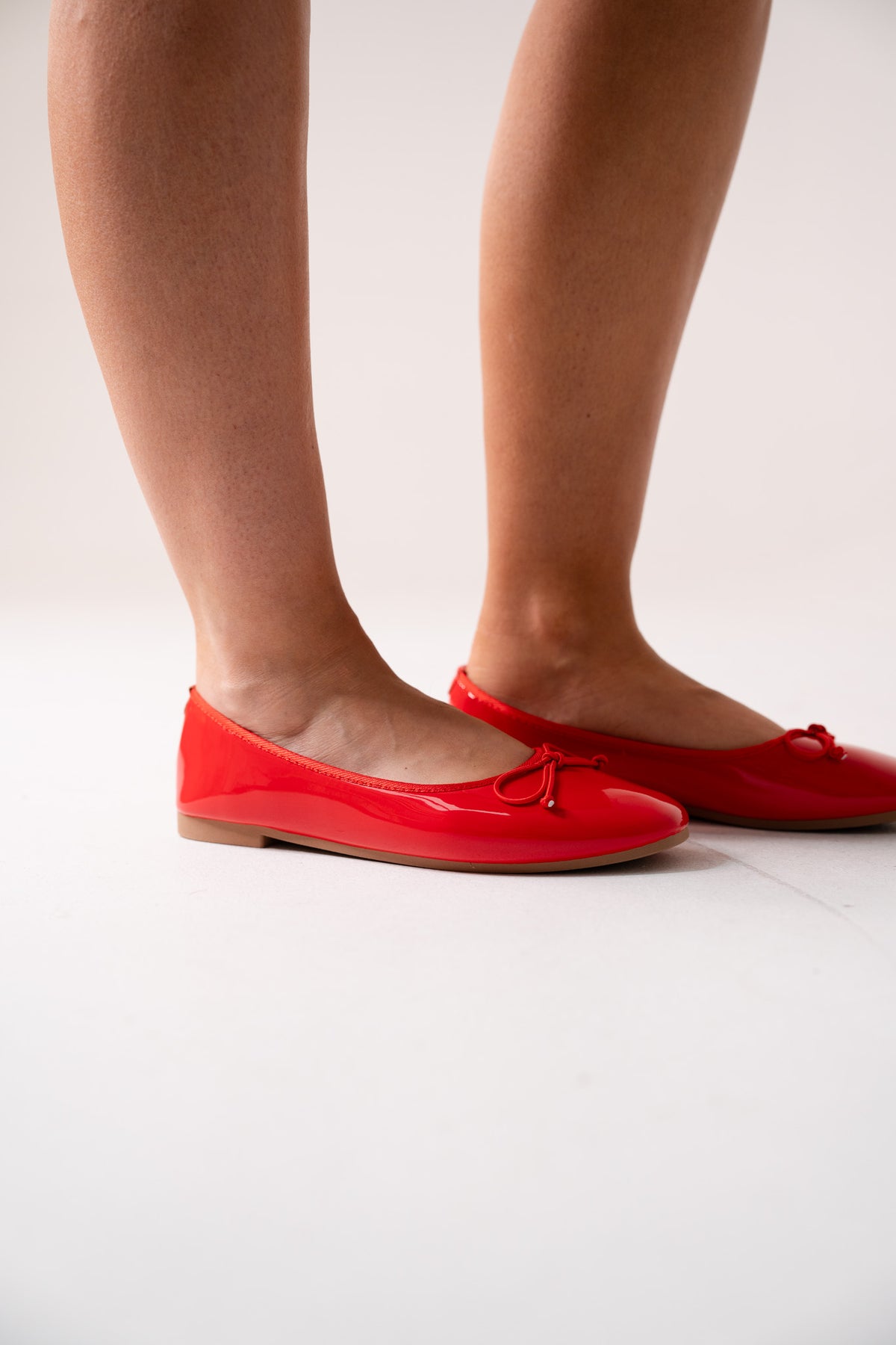 Lauren Patent Ballet Pumps In Red