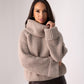 Leah Chunky Knit Polo Neck In Taupe