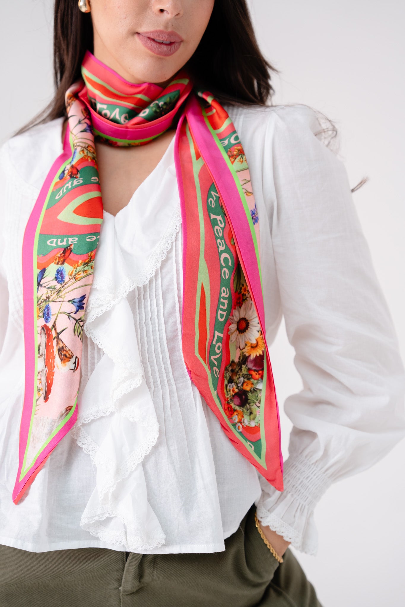 Leah Floral Neck Scarf In Red Mix