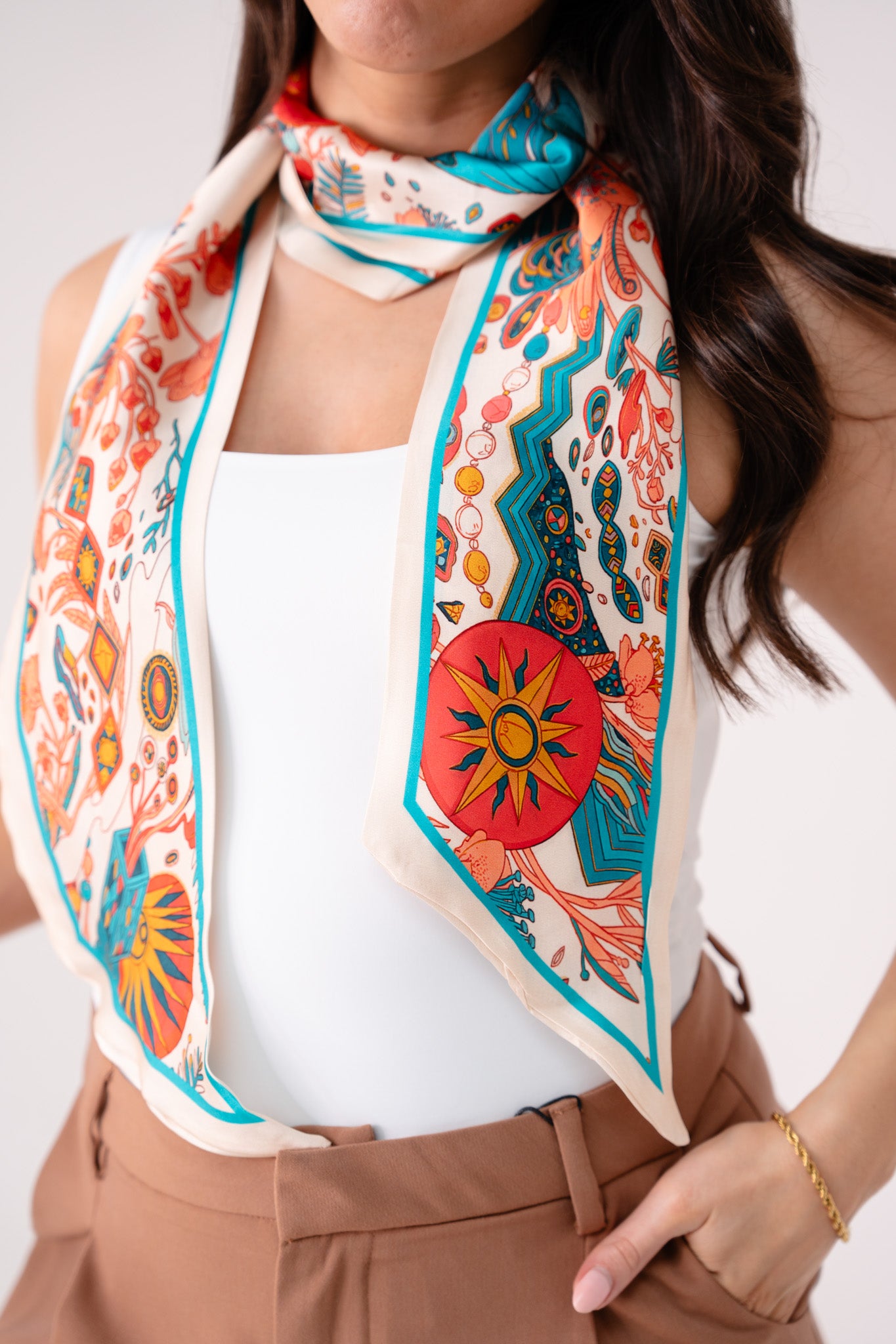 Leah Floral Neck Scarf In Teal Mix