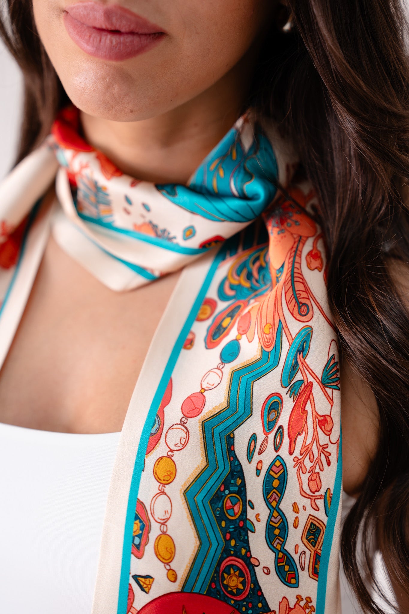 Leah Floral Neck Scarf In Teal Mix