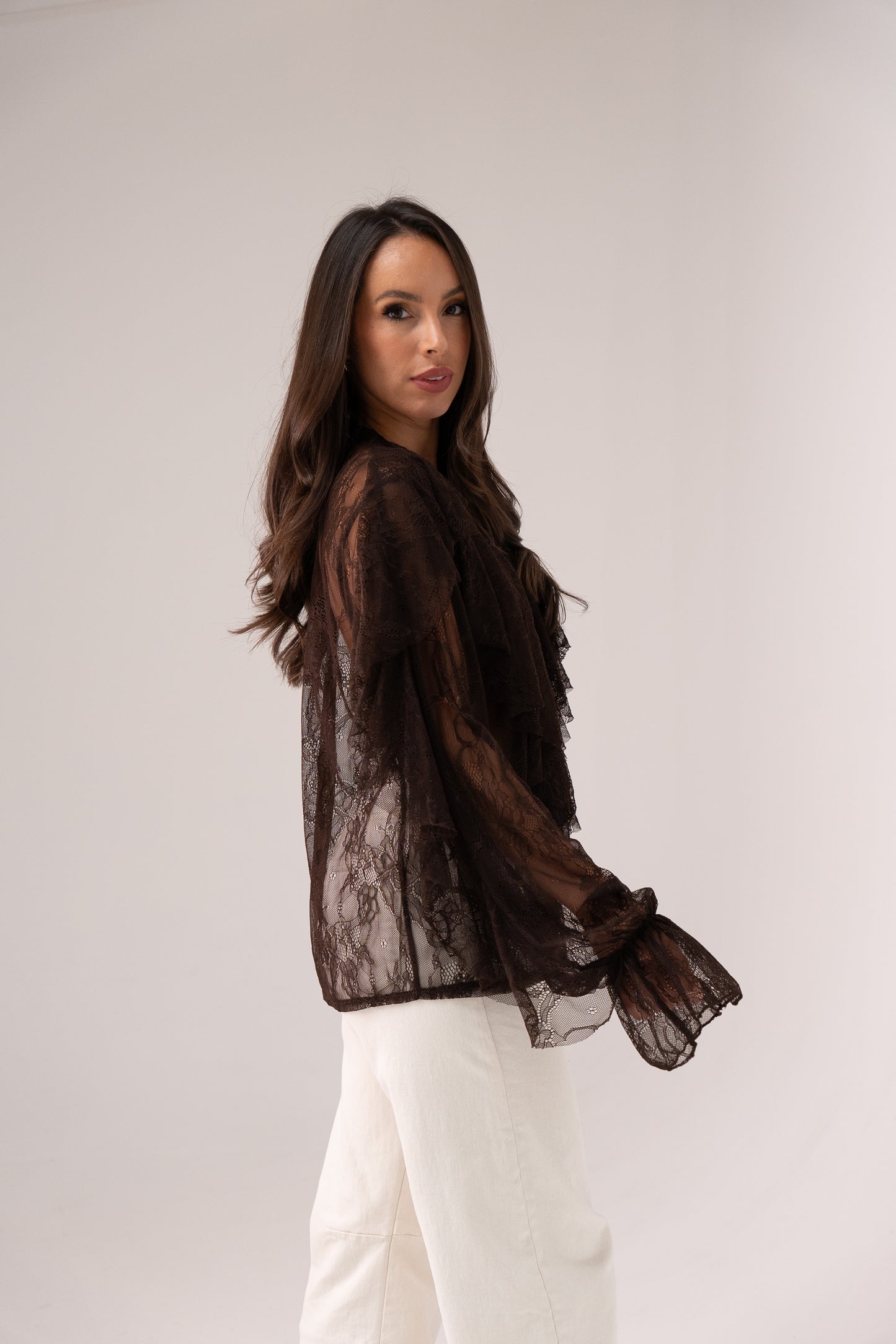 Leah Lace Blouse In Chocolate