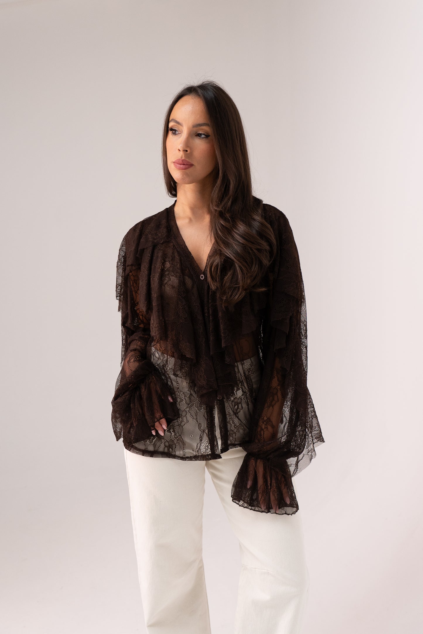 Leah Lace Blouse In Chocolate