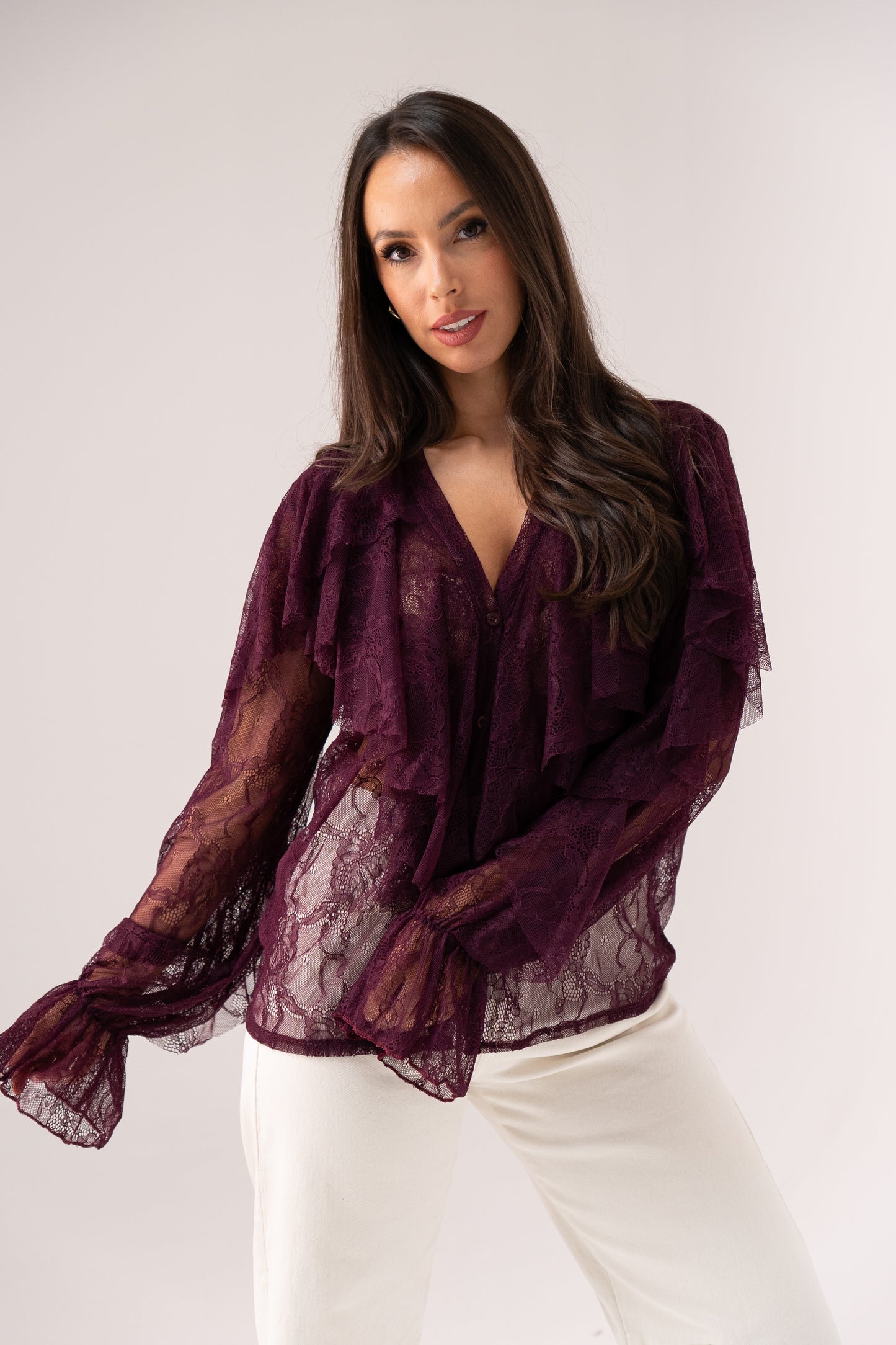 Leah Lace Blouse In Bordeaux