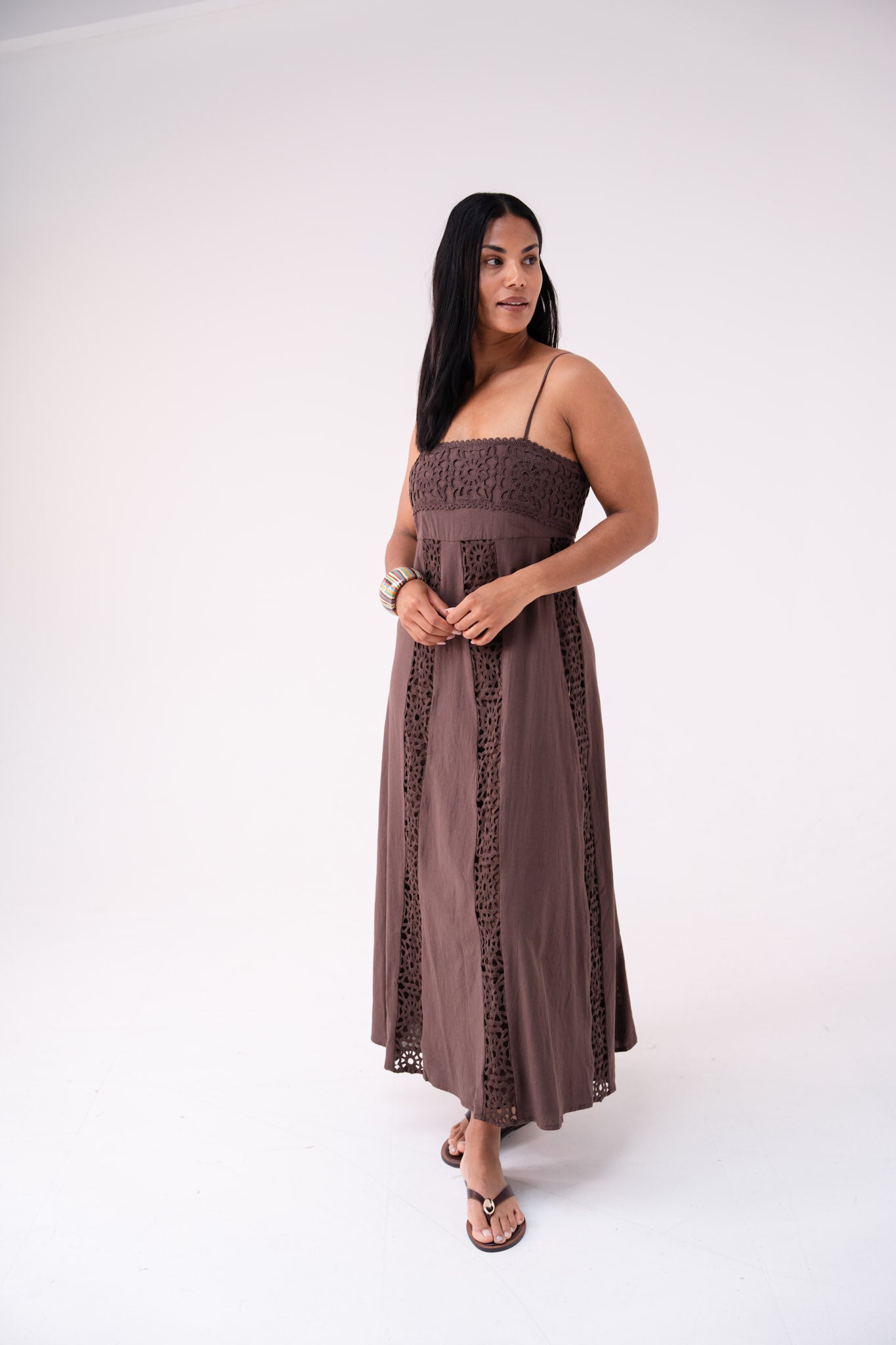 Love Laura Crochet Maxi Dress In Chocolate