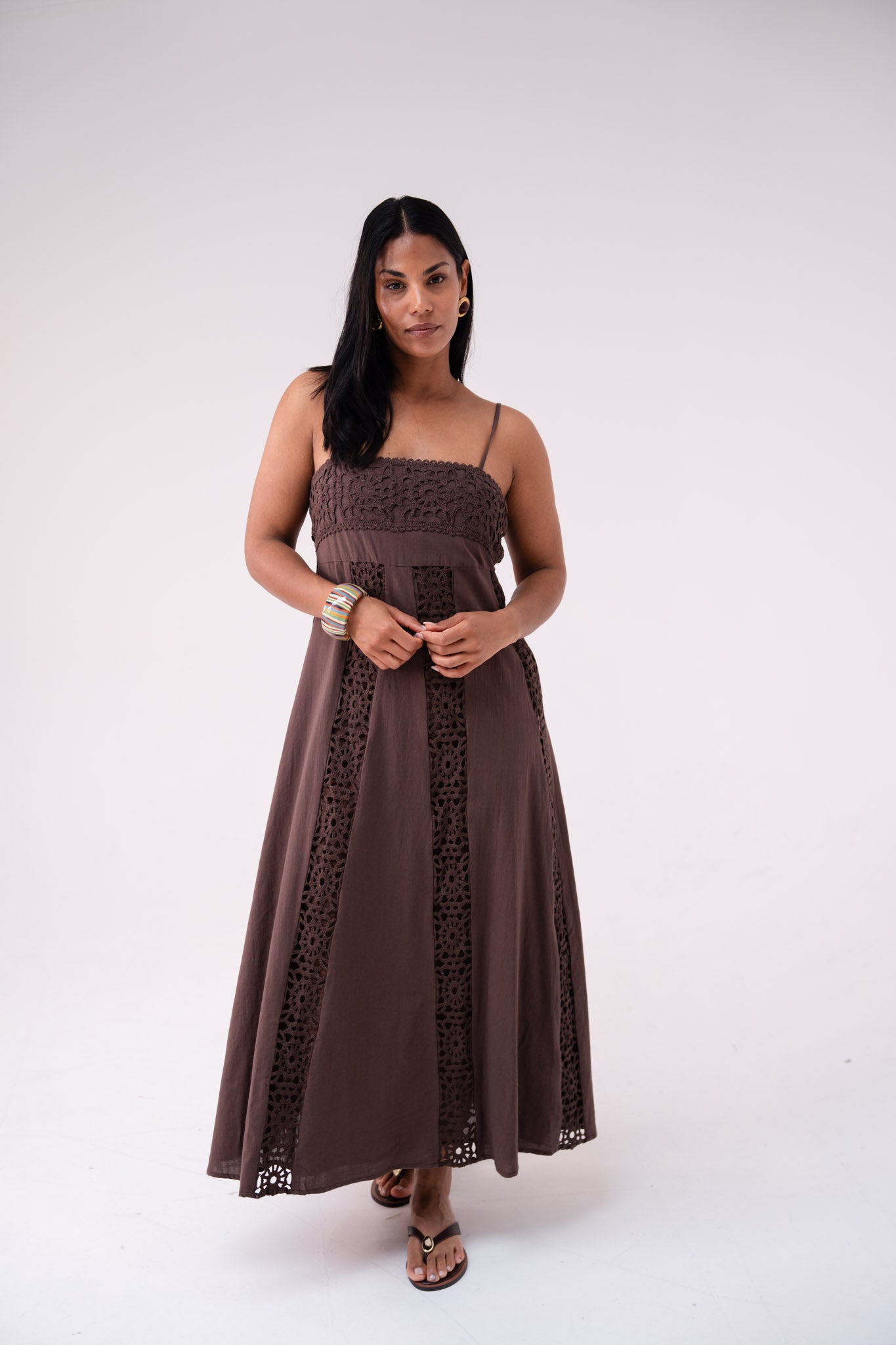 Love Laura Crochet Maxi Dress In Chocolate