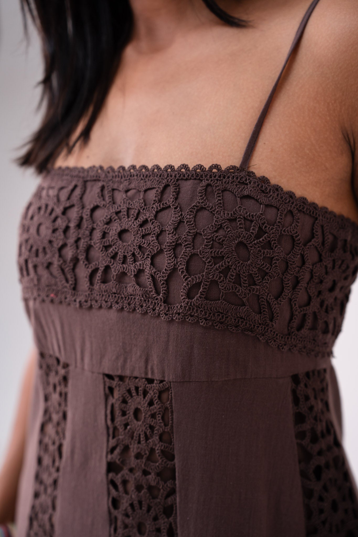 Love Laura Crochet Maxi Dress In Chocolate