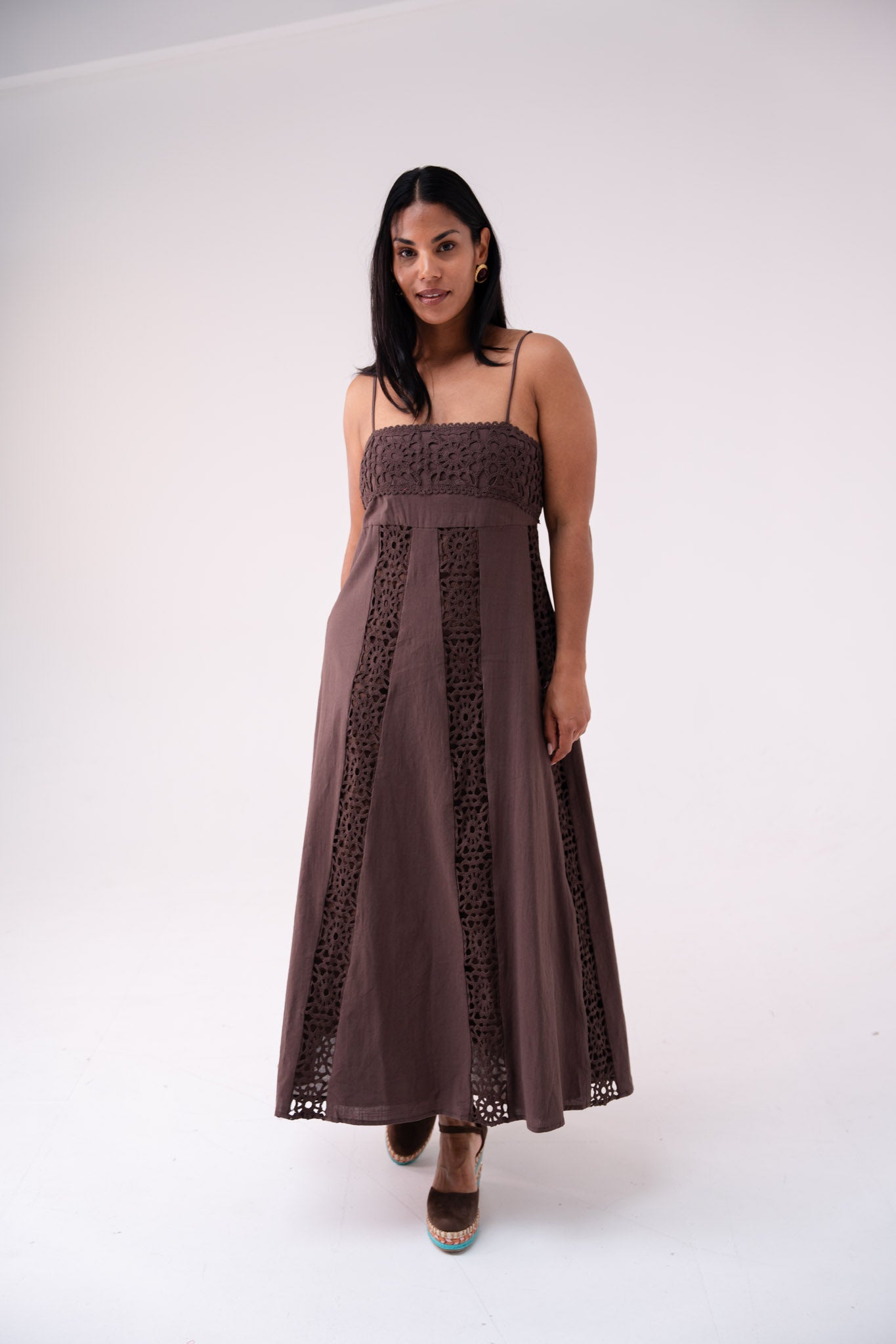 Love Laura Crochet Maxi Dress In Chocolate