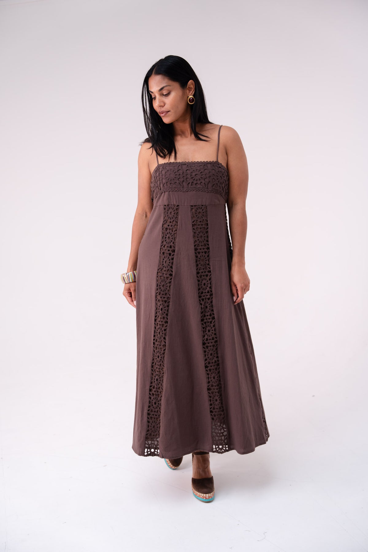Love Laura Crochet Maxi Dress In Chocolate