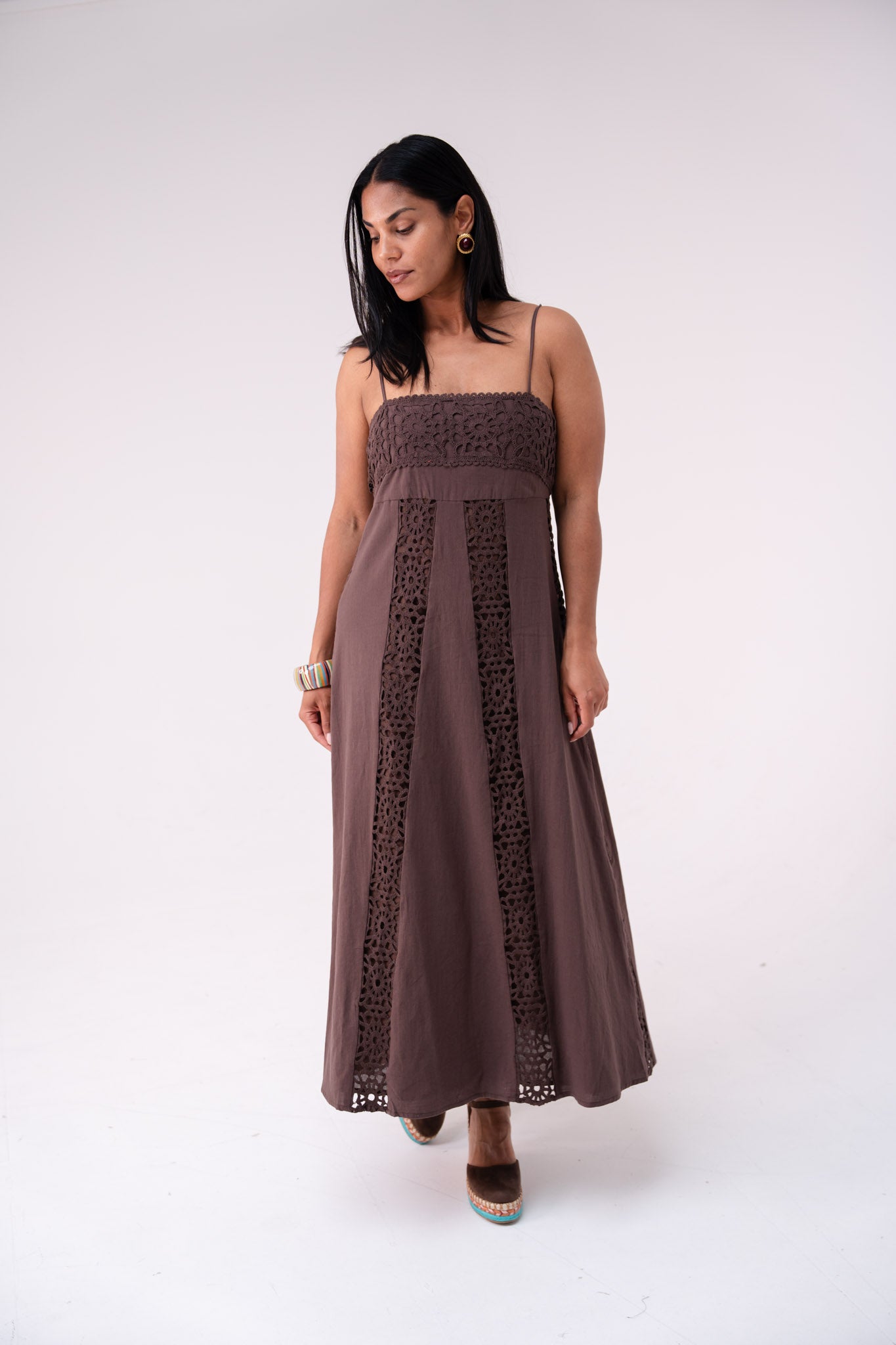 Love Laura Crochet Maxi Dress In Chocolate