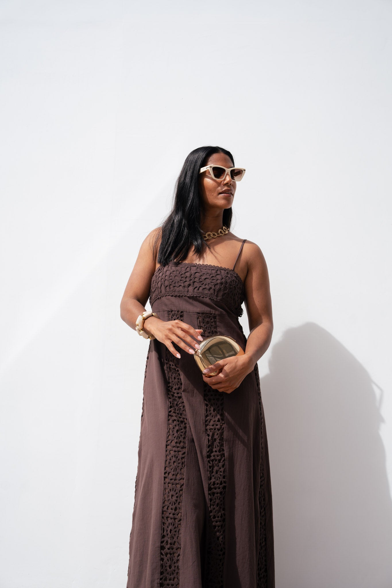 Love Laura Crochet Maxi Dress In Chocolate