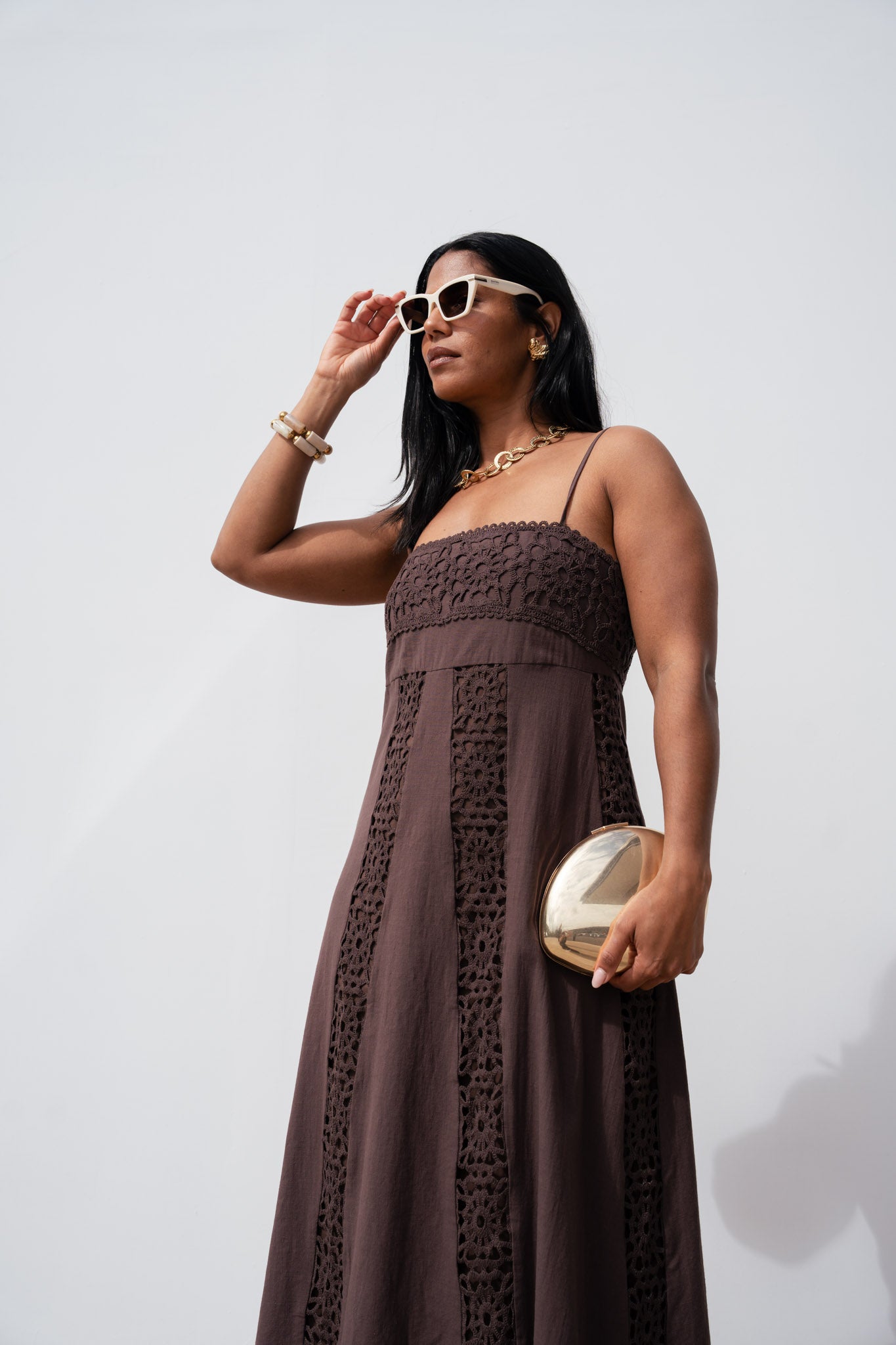 Love Laura Crochet Maxi Dress In Chocolate