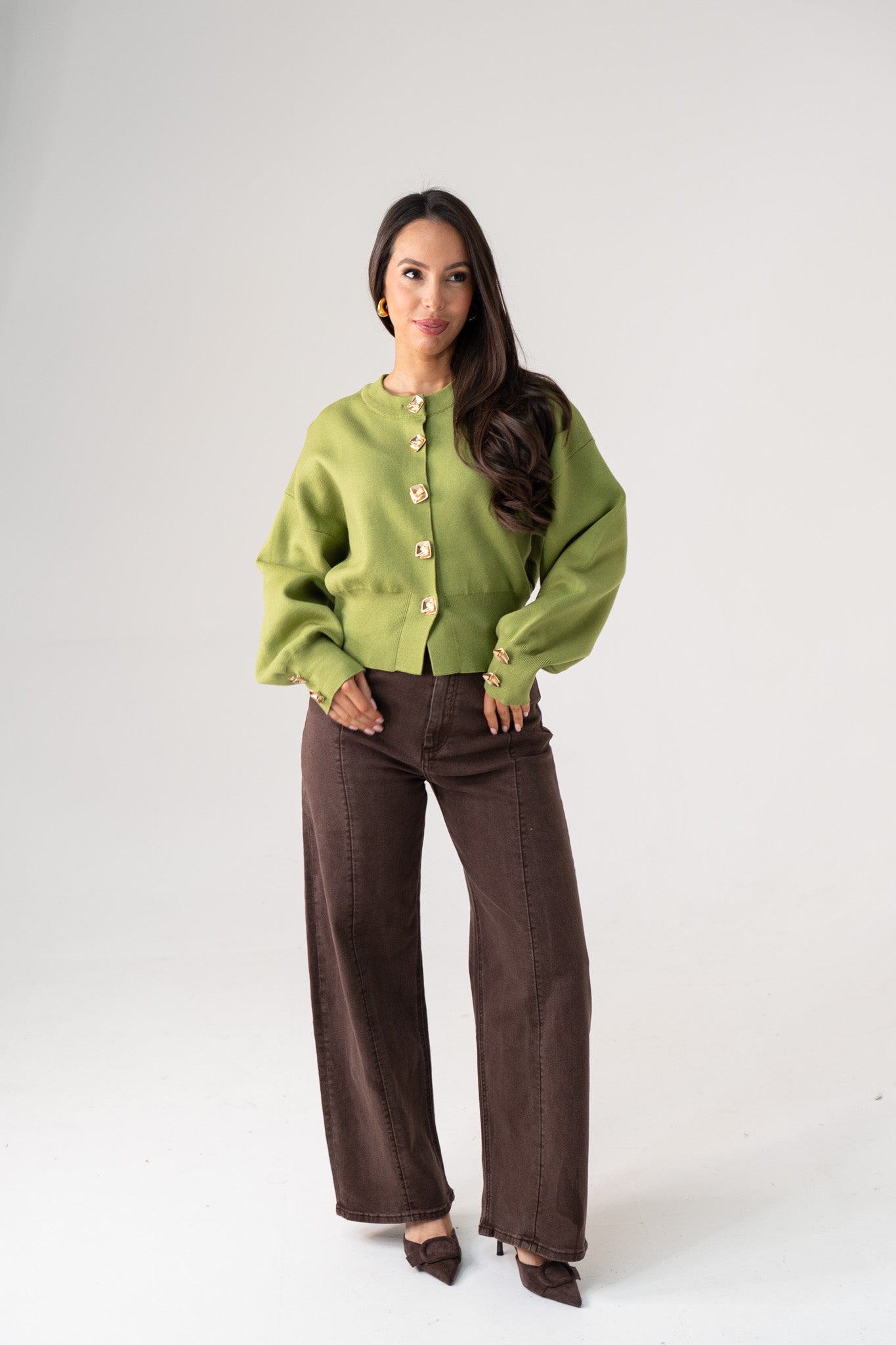 Love Laura Cardigan In Olive Green