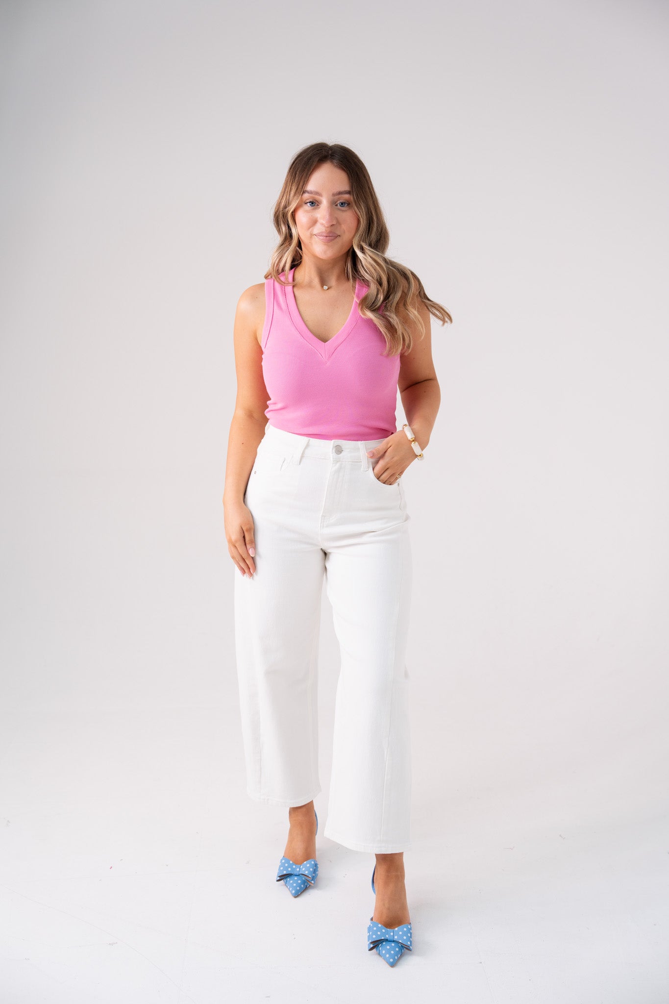 Love Laura V-Neck Vest Top In Pink