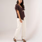 Love Laura Chocolate Trim Turn Up Jeans In Cream