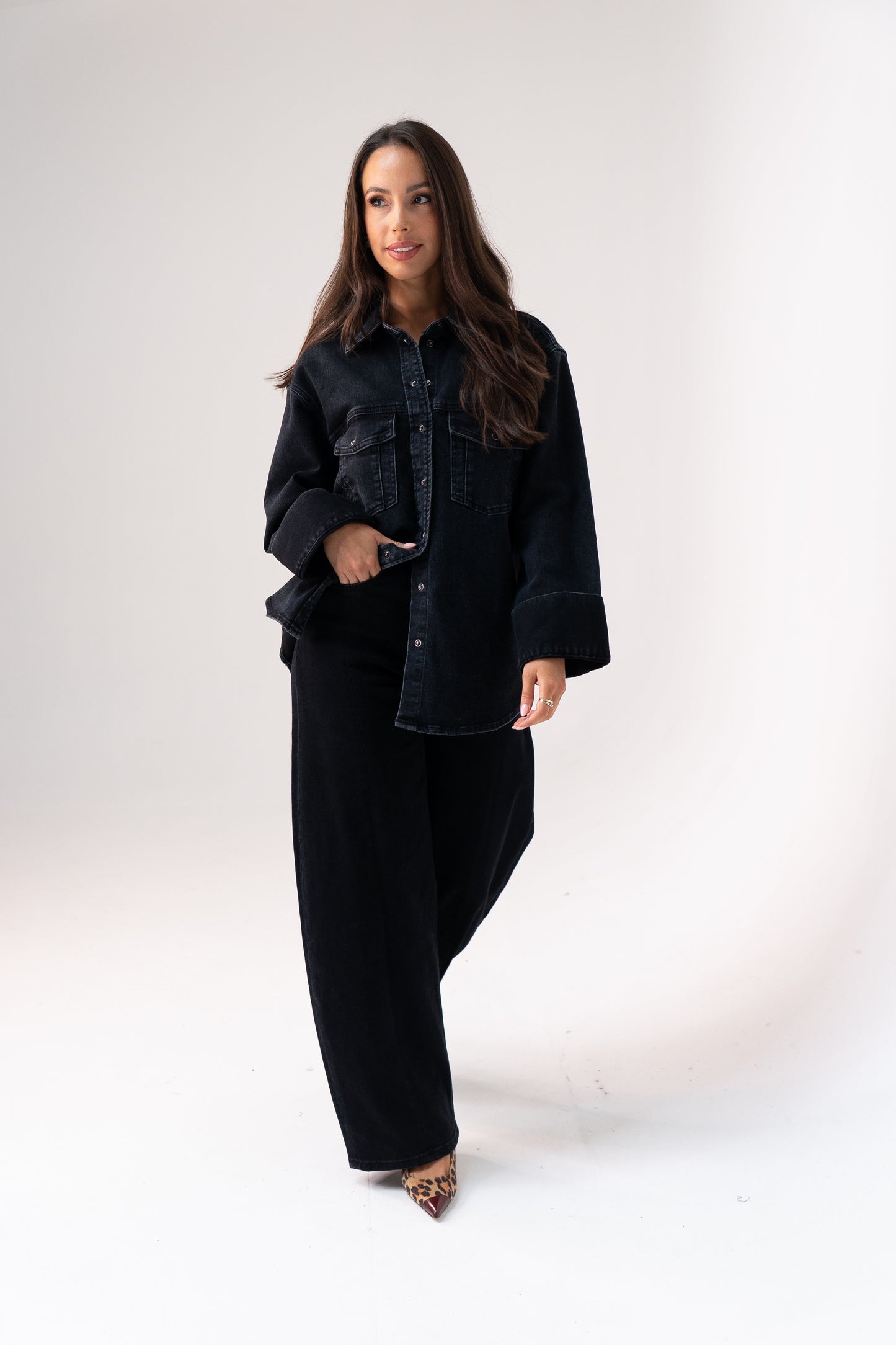 Love Laura Denim Shacket In Black Wash