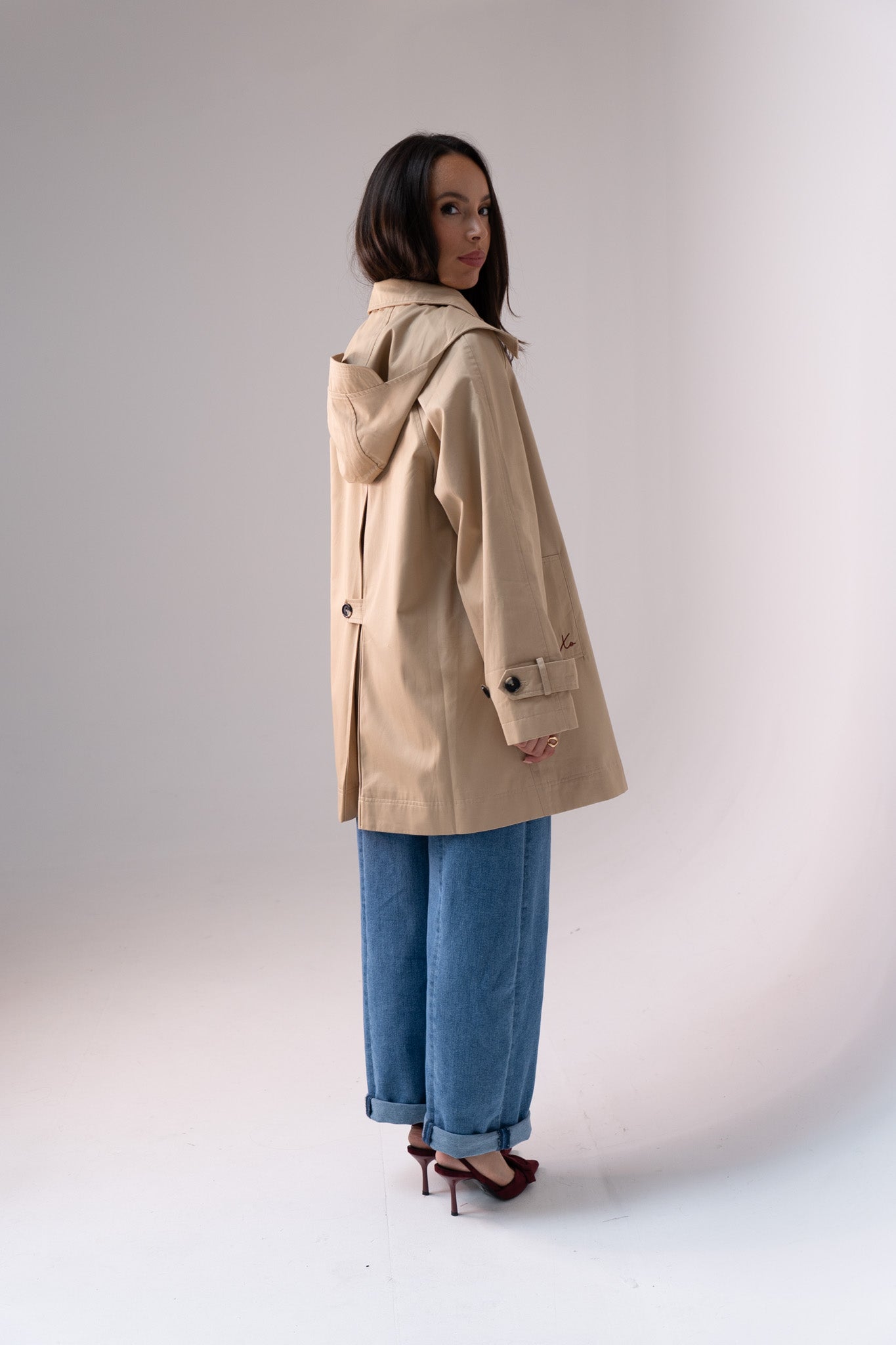 Love Laura Hooded Trench Coat In Neutral