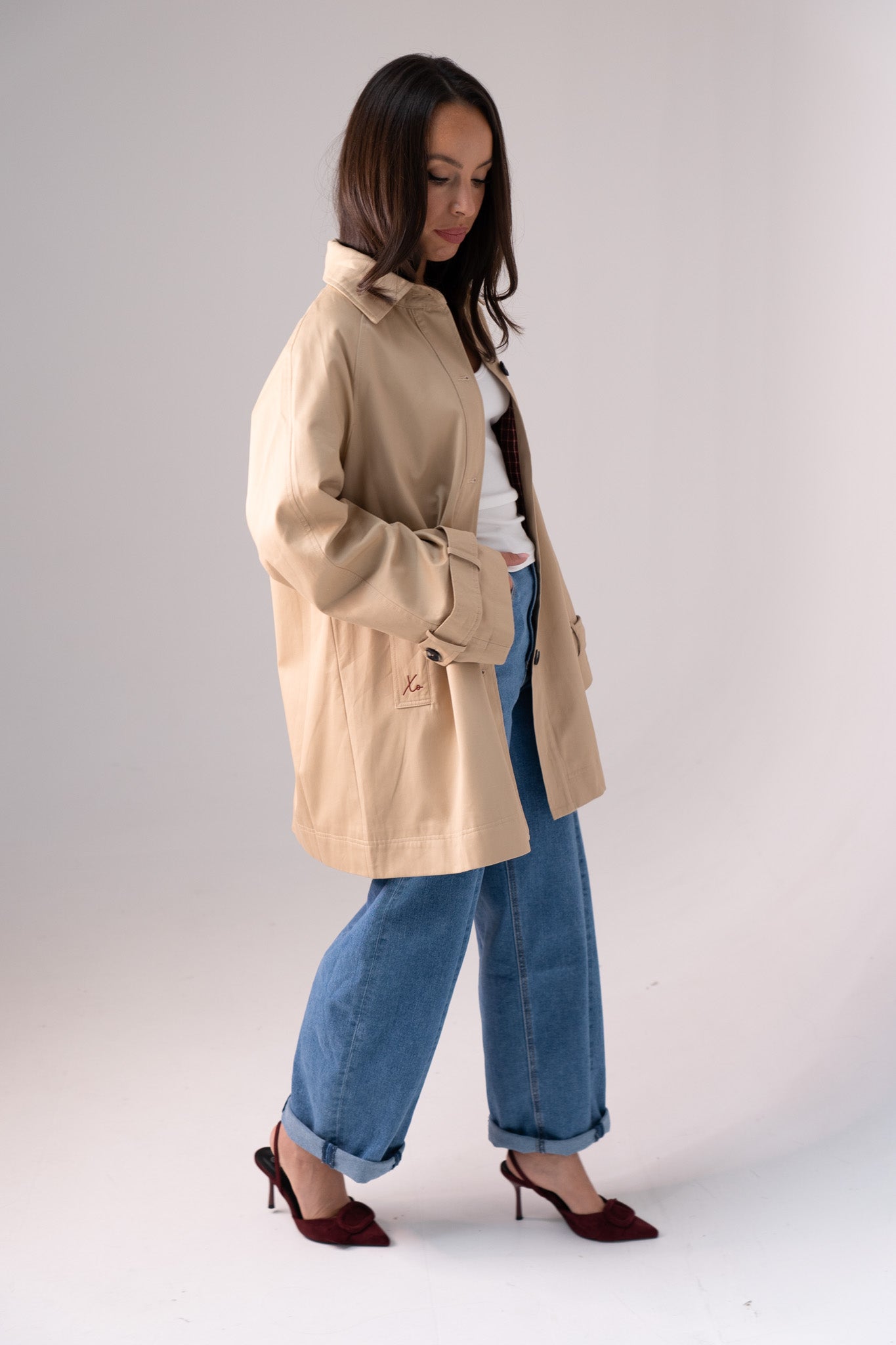 Love Laura Hooded Trench Coat In Neutral