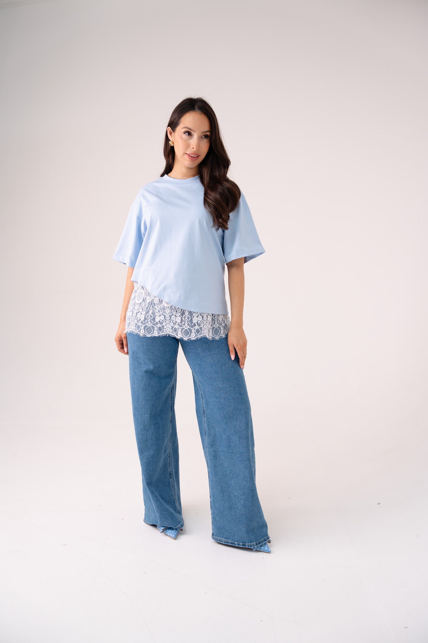 Love Laura Lace Trim T-Shirt In Blue