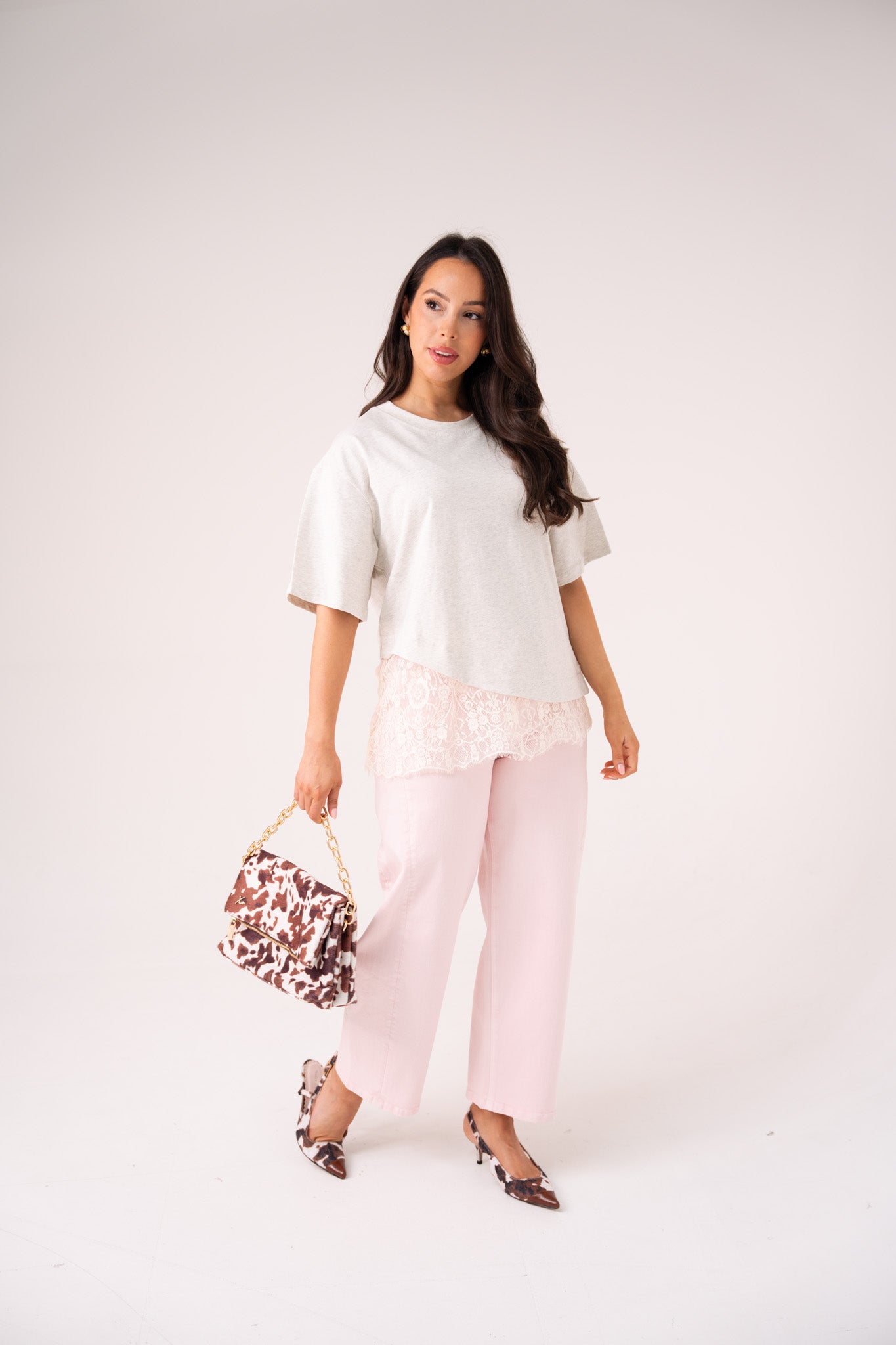Love Laura Lace Trim T-Shirt In Grey Marl