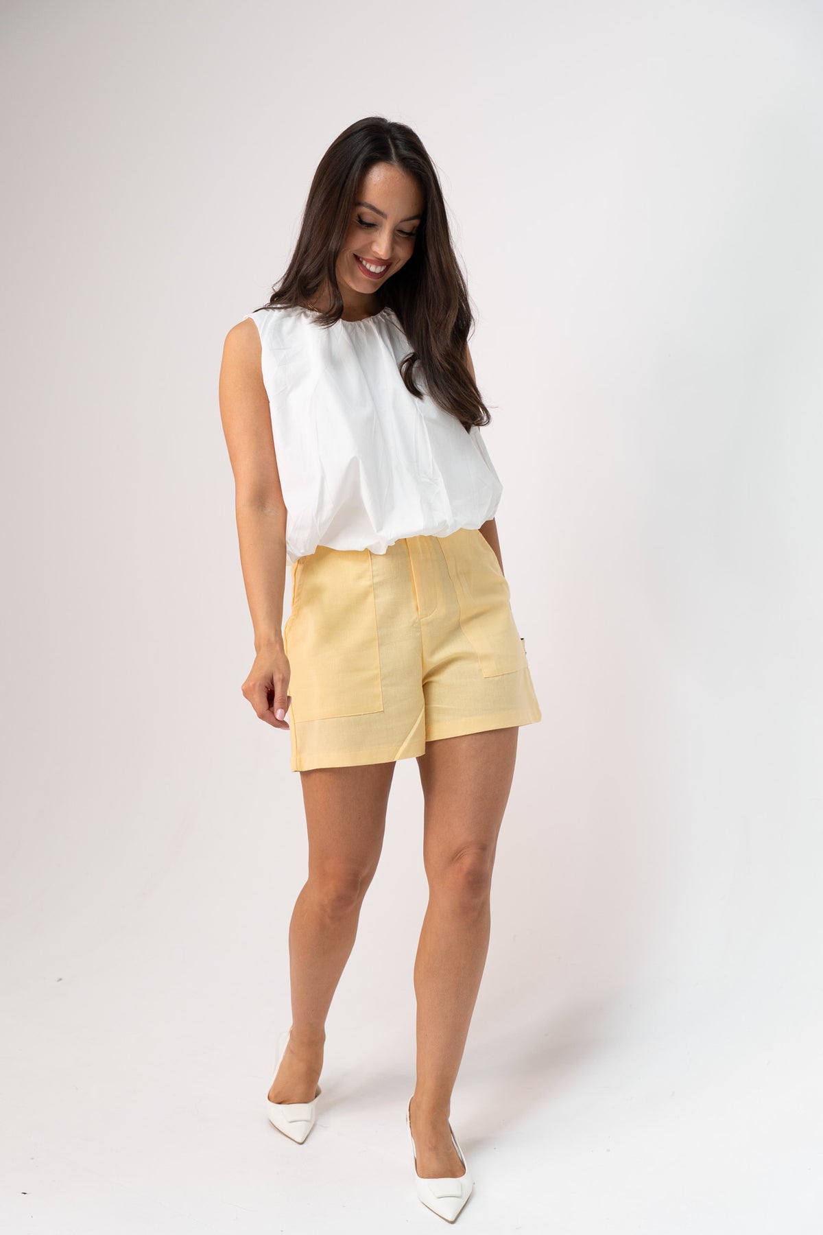 Love Laura Linen Shorts In Lemon
