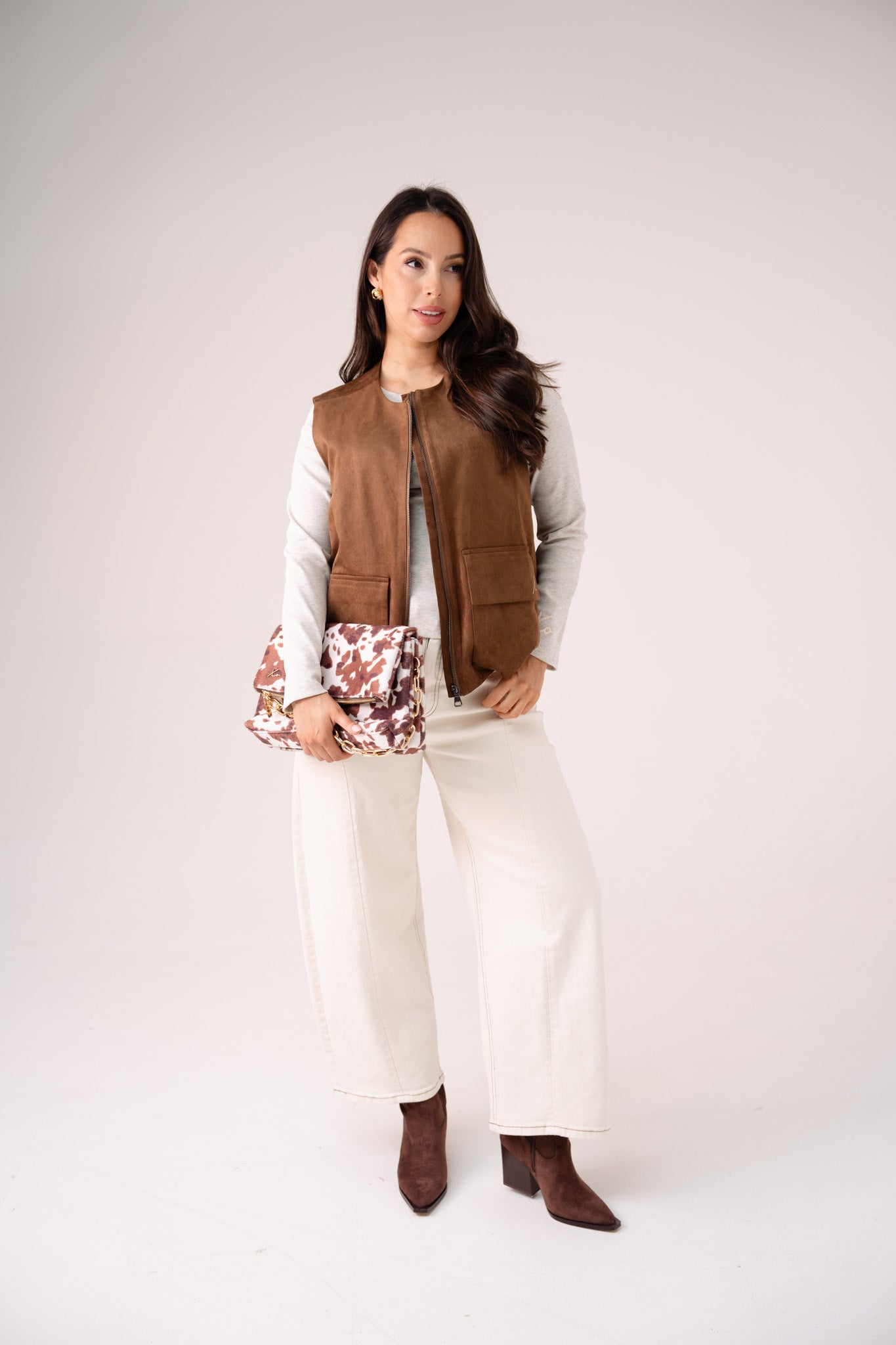 Love Laura Long Sleeve Ribbed Base Top In Grey Marl