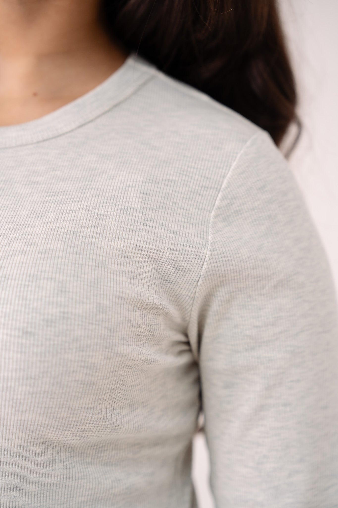 Love Laura Long Sleeve Ribbed Base Top In Grey Marl