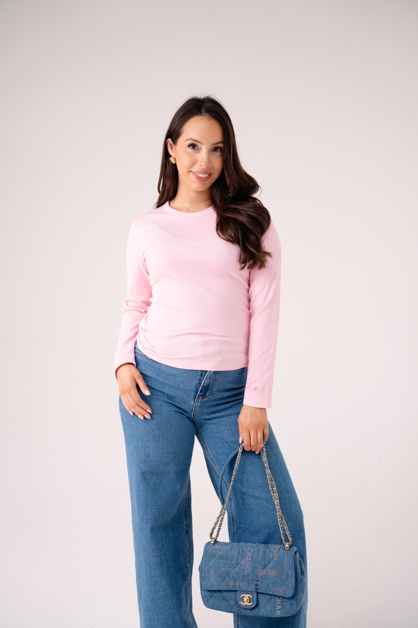 Love Laura Long Sleeve Ribbed Base Top In Pink