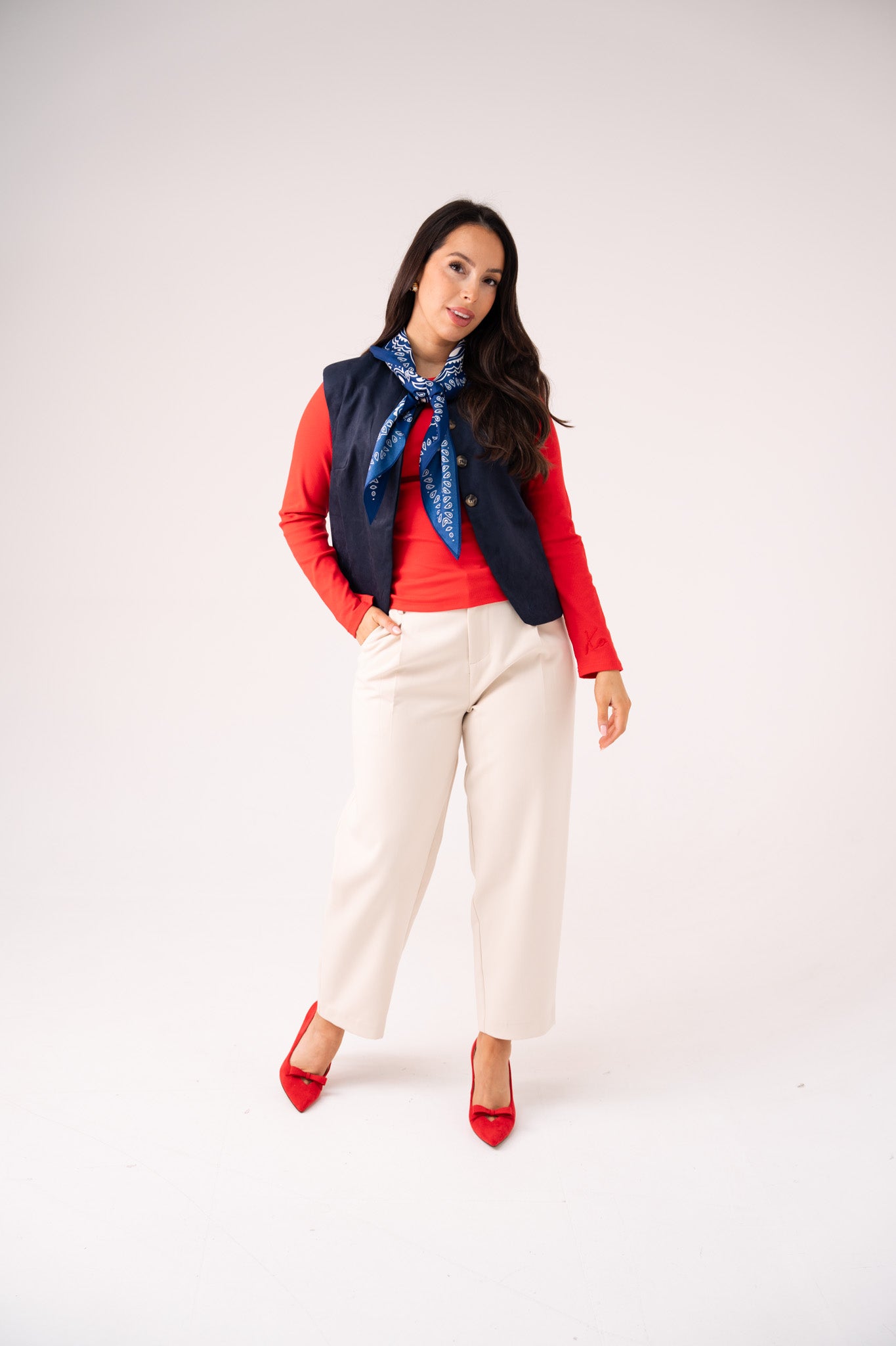 Love Laura Long Sleeve Ribbed Base Top In Red