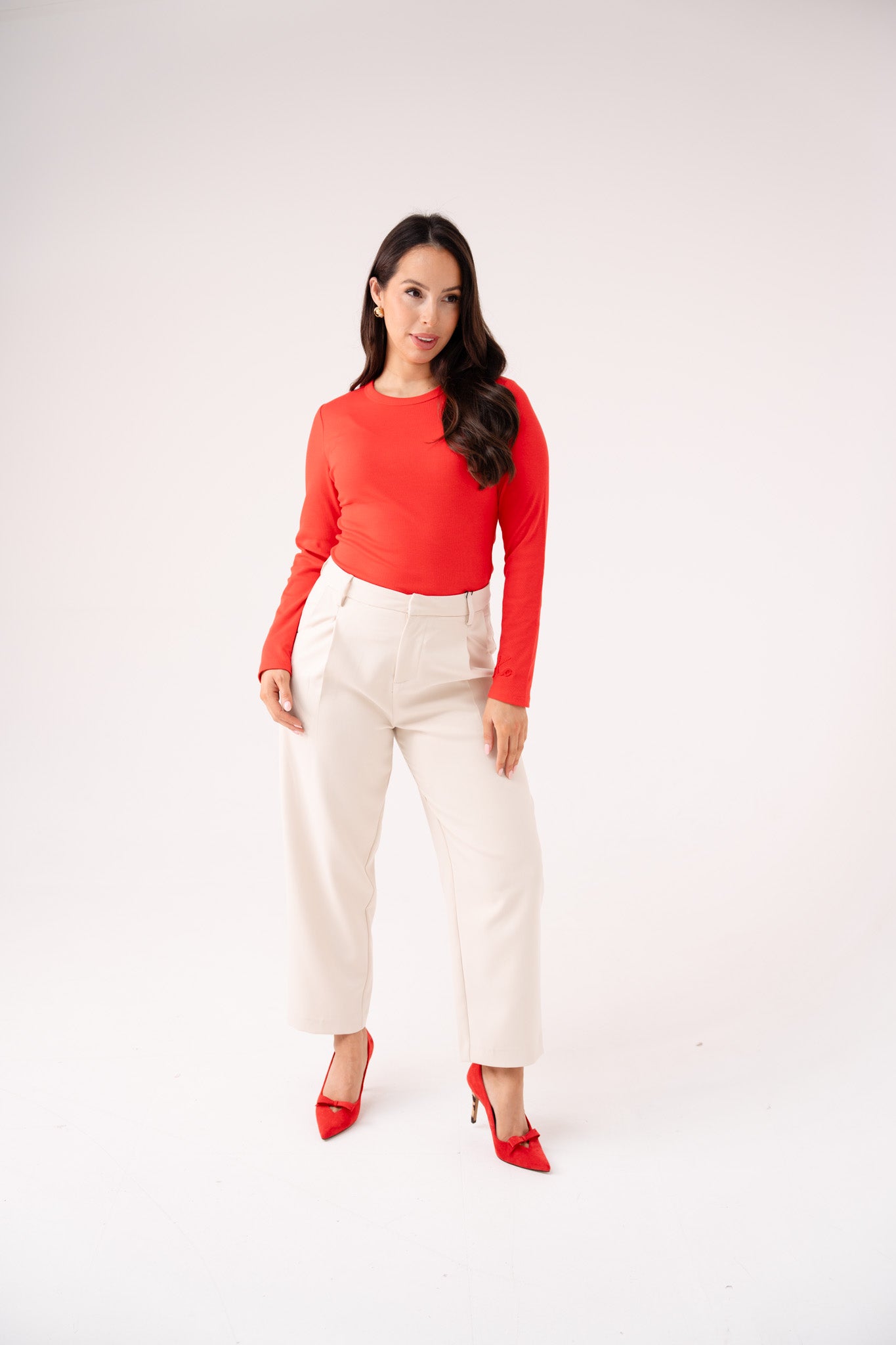 Love Laura Long Sleeve Ribbed Base Top In Red