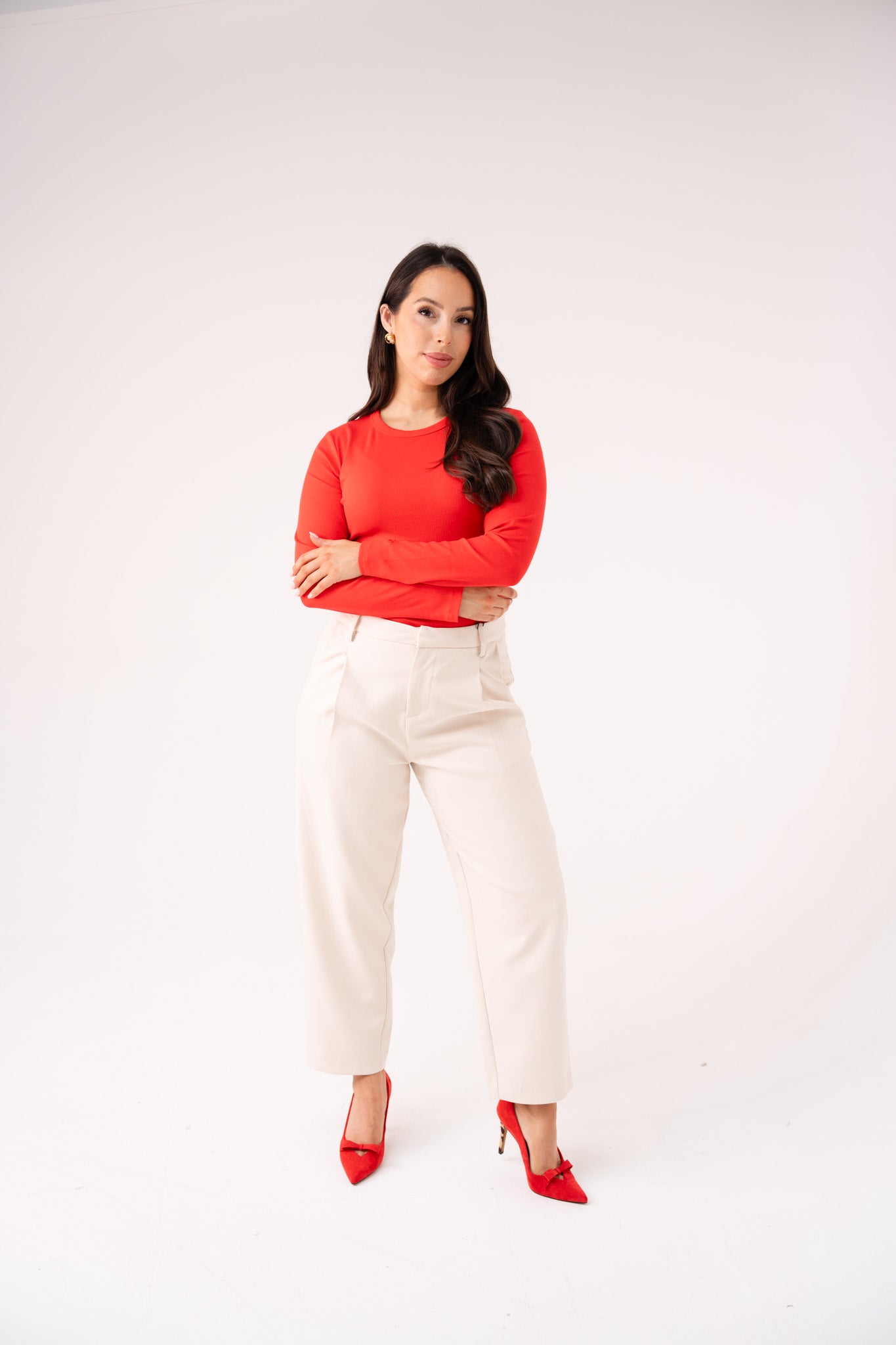 Love Laura Long Sleeve Ribbed Base Top In Red