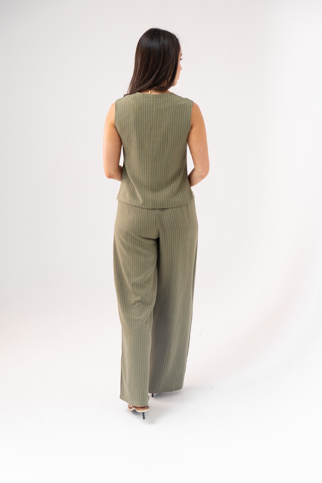 Love Laura Pinstripe Trousers In Khaki