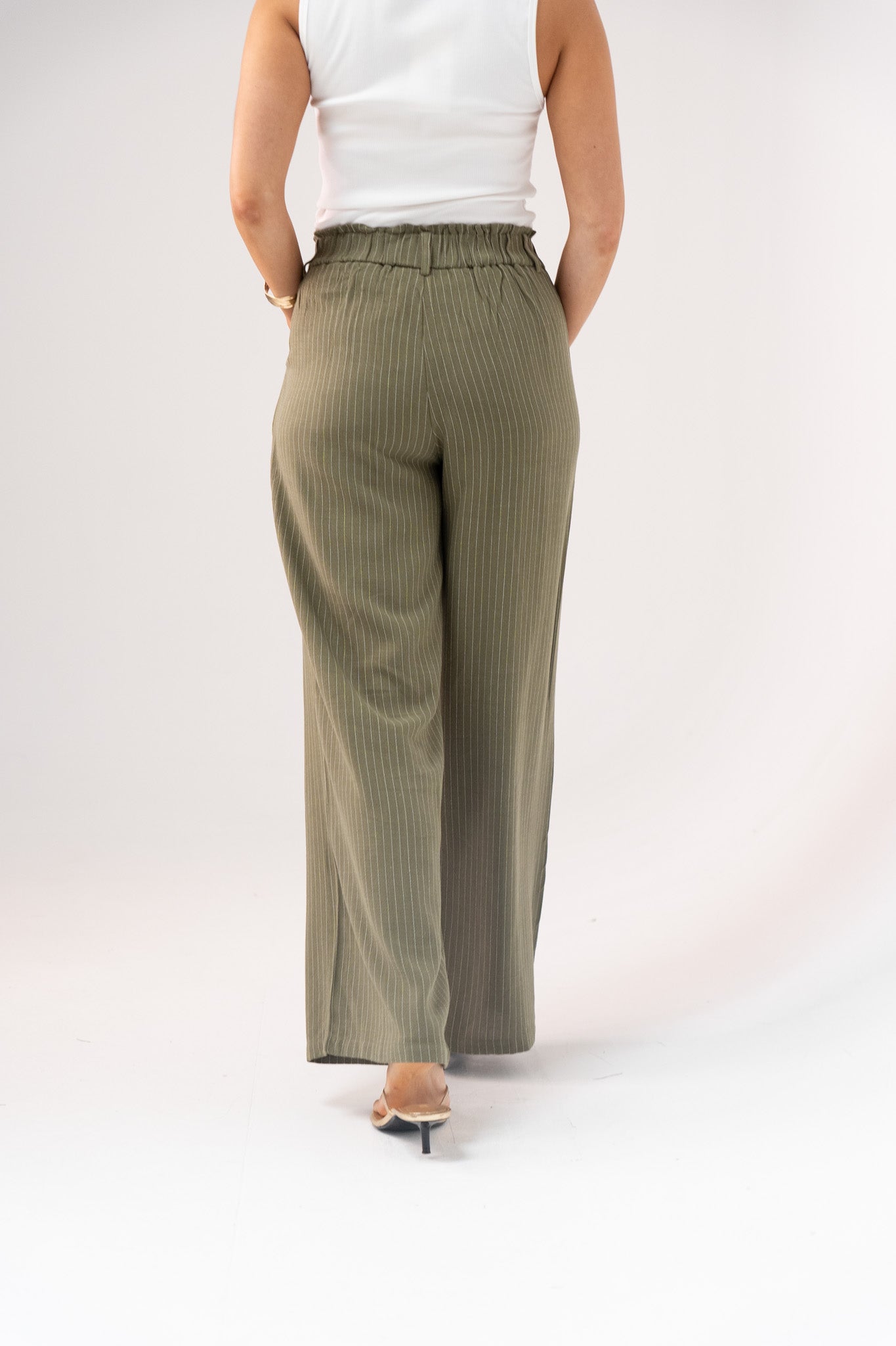 Love Laura Pinstripe Trousers In Khaki