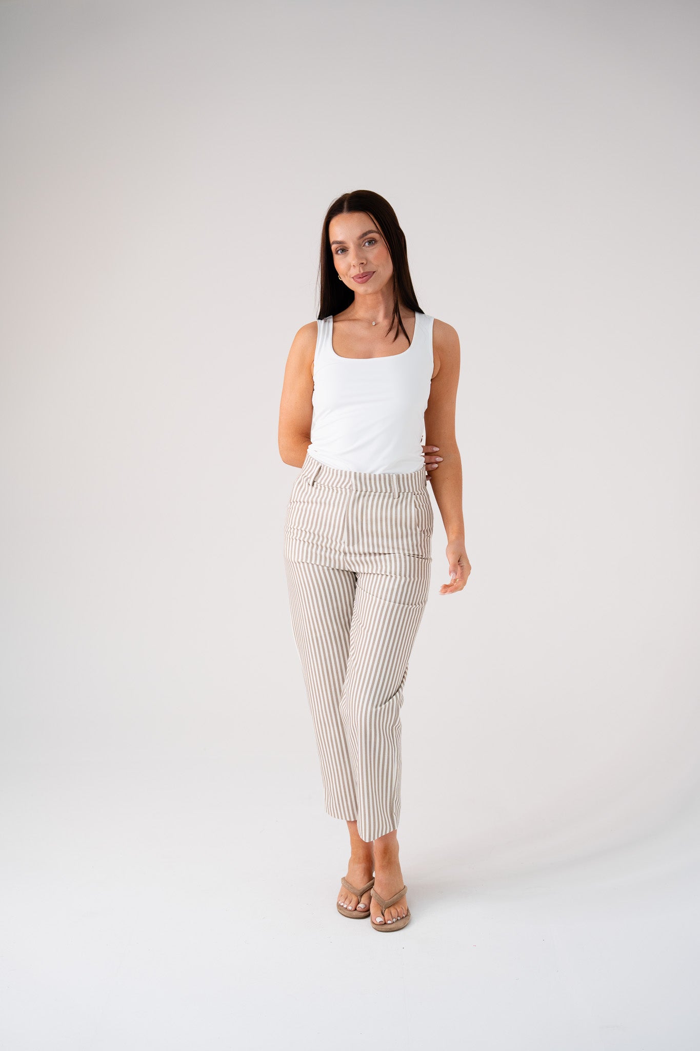 Love Laura Pinstripe Trousers In Olive