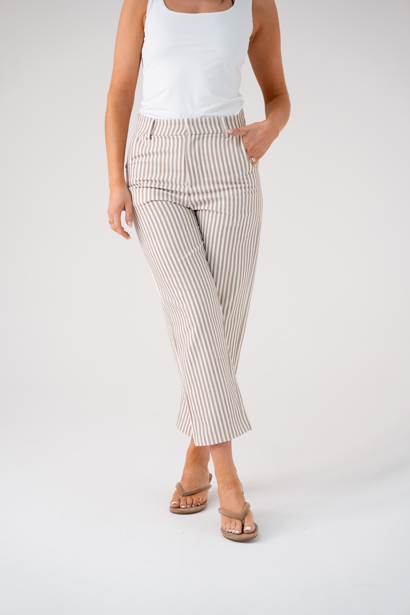 Love Laura Pinstripe Trousers In Olive