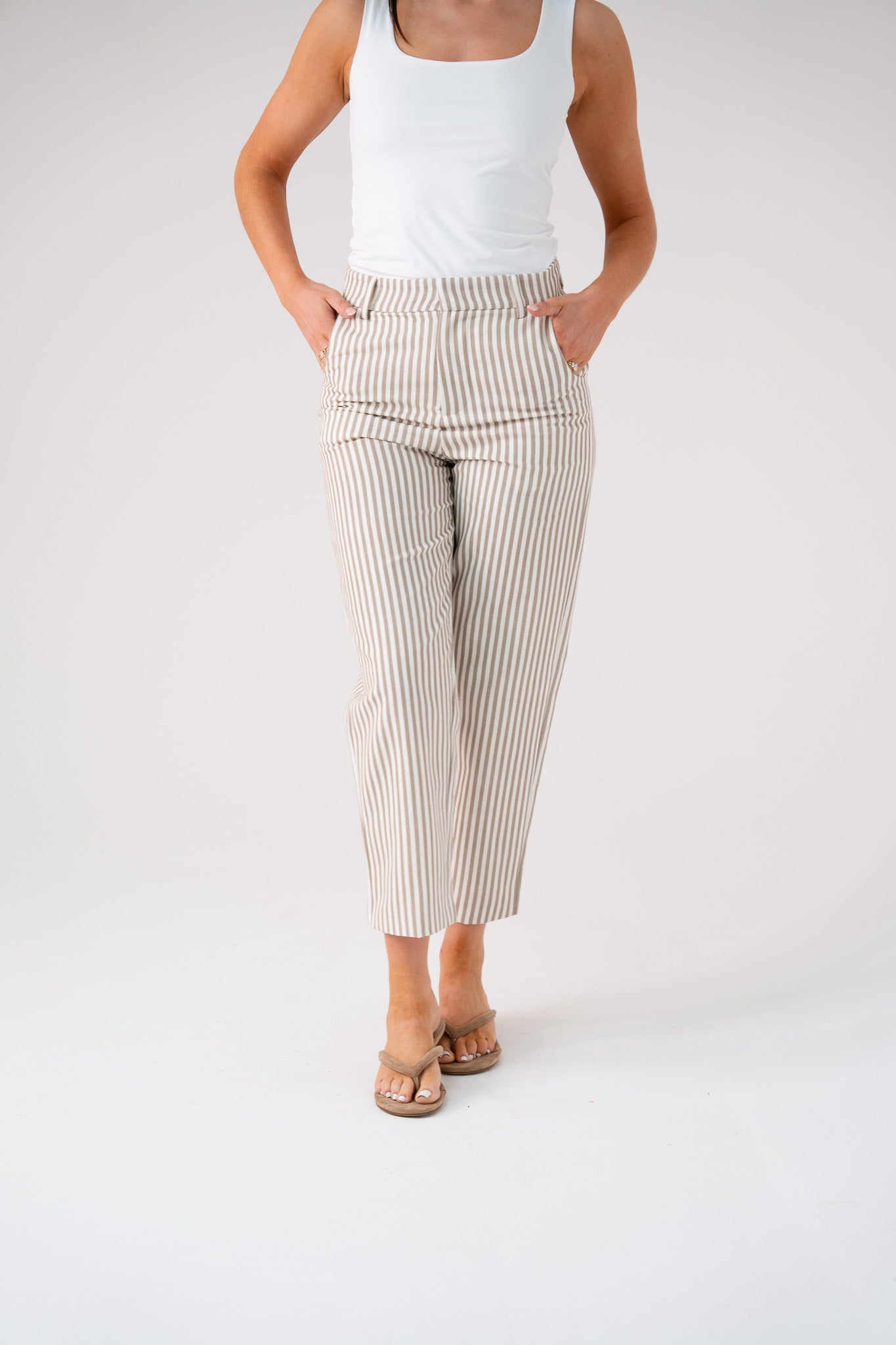 Love Laura Pinstripe Trousers In Olive