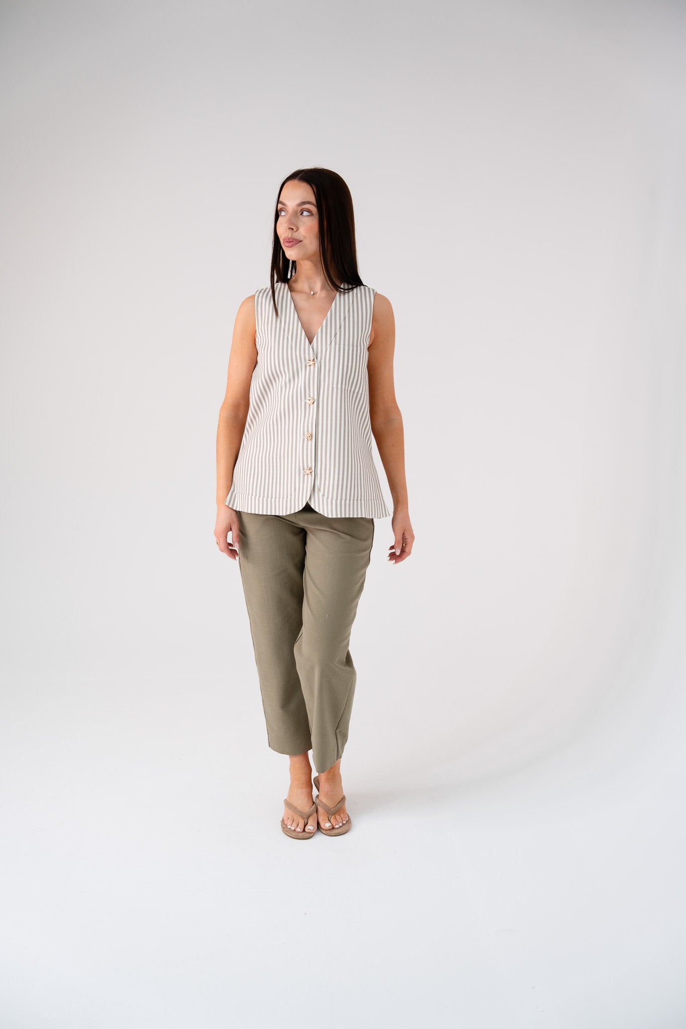 Love Laura Pinstripe Waistcoat In Olive