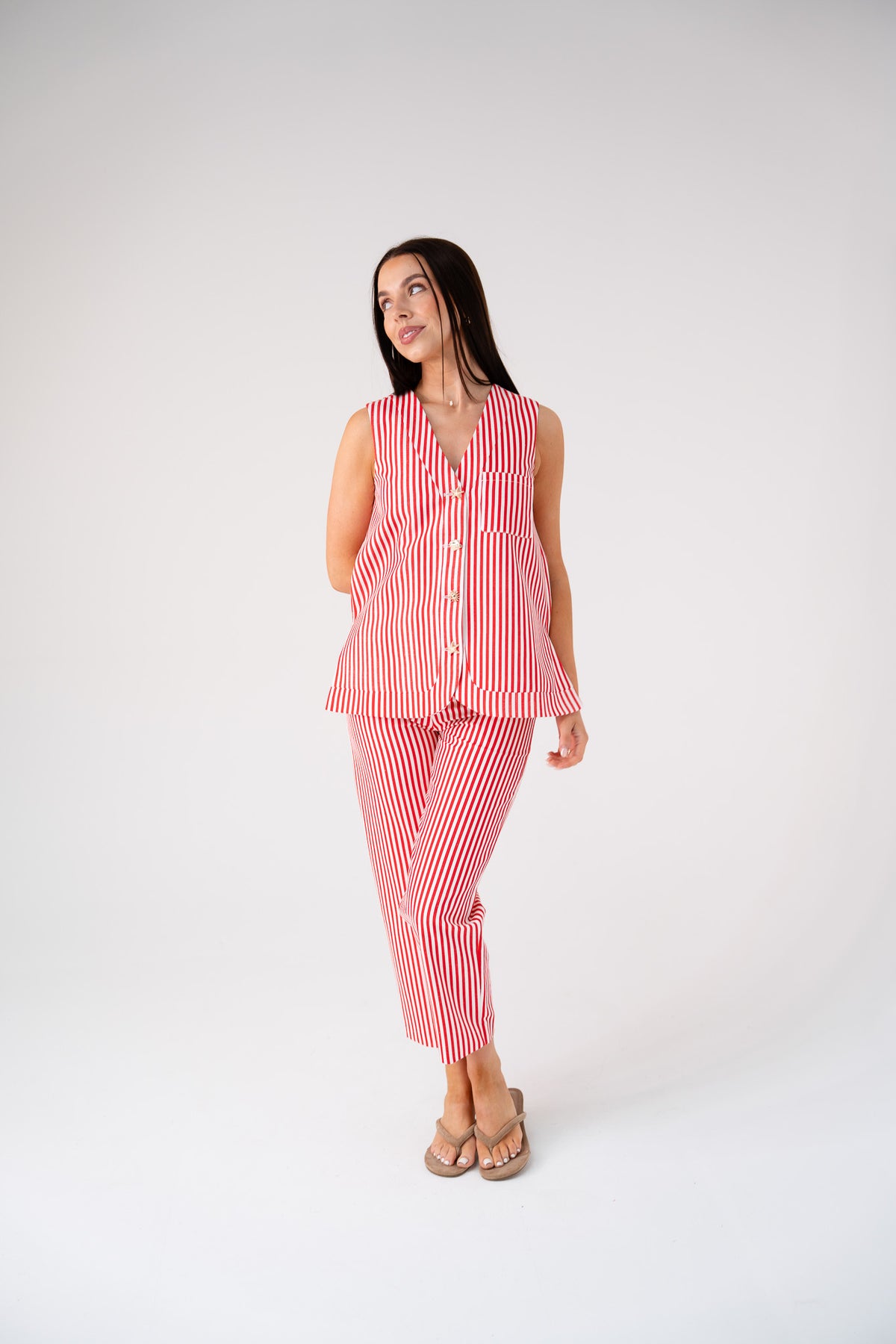 Love Laura Pinstripe Waistcoat In Red