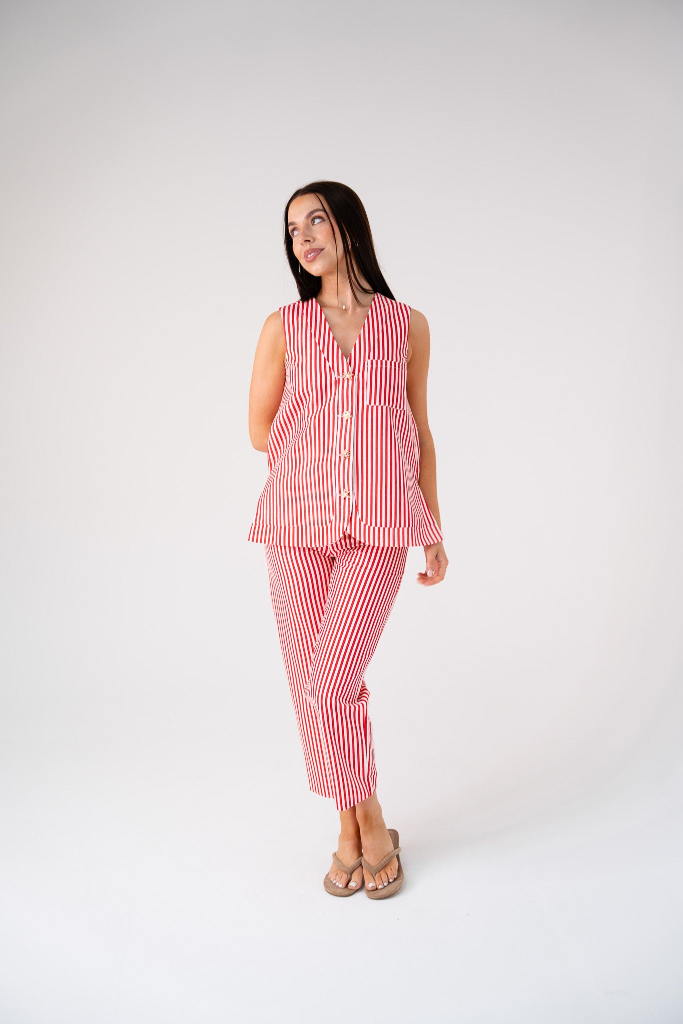 Love Laura Pinstripe Trousers In Red