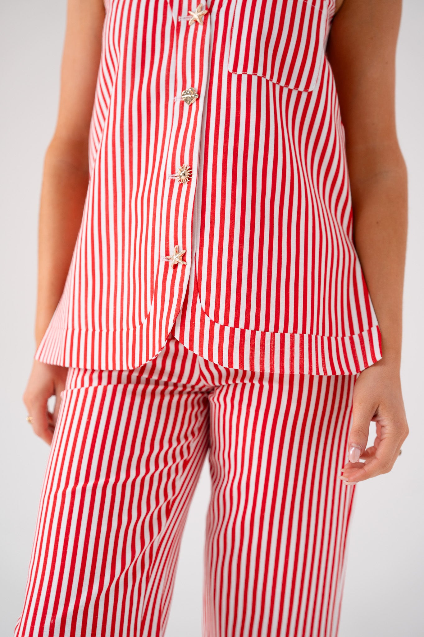 Love Laura Pinstripe Waistcoat In Red