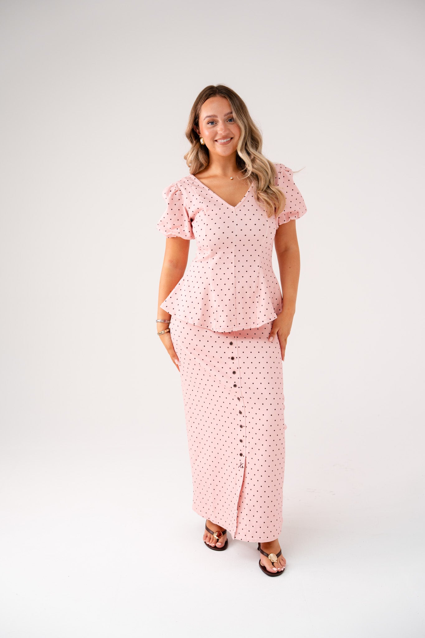 Love Laura Puff Sleeve Polka Dot Top In Pink