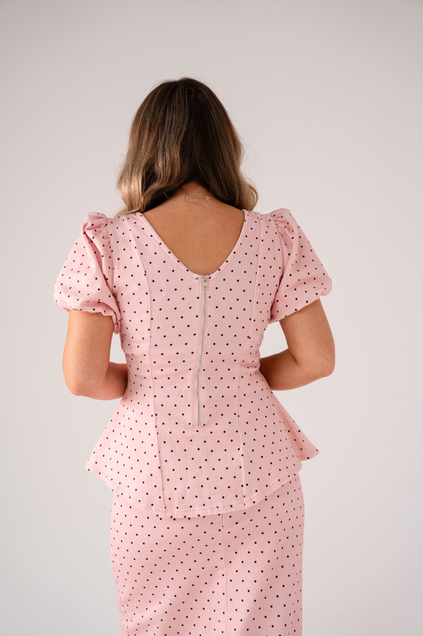 Love Laura Puff Sleeve Polka Dot Top In Pink