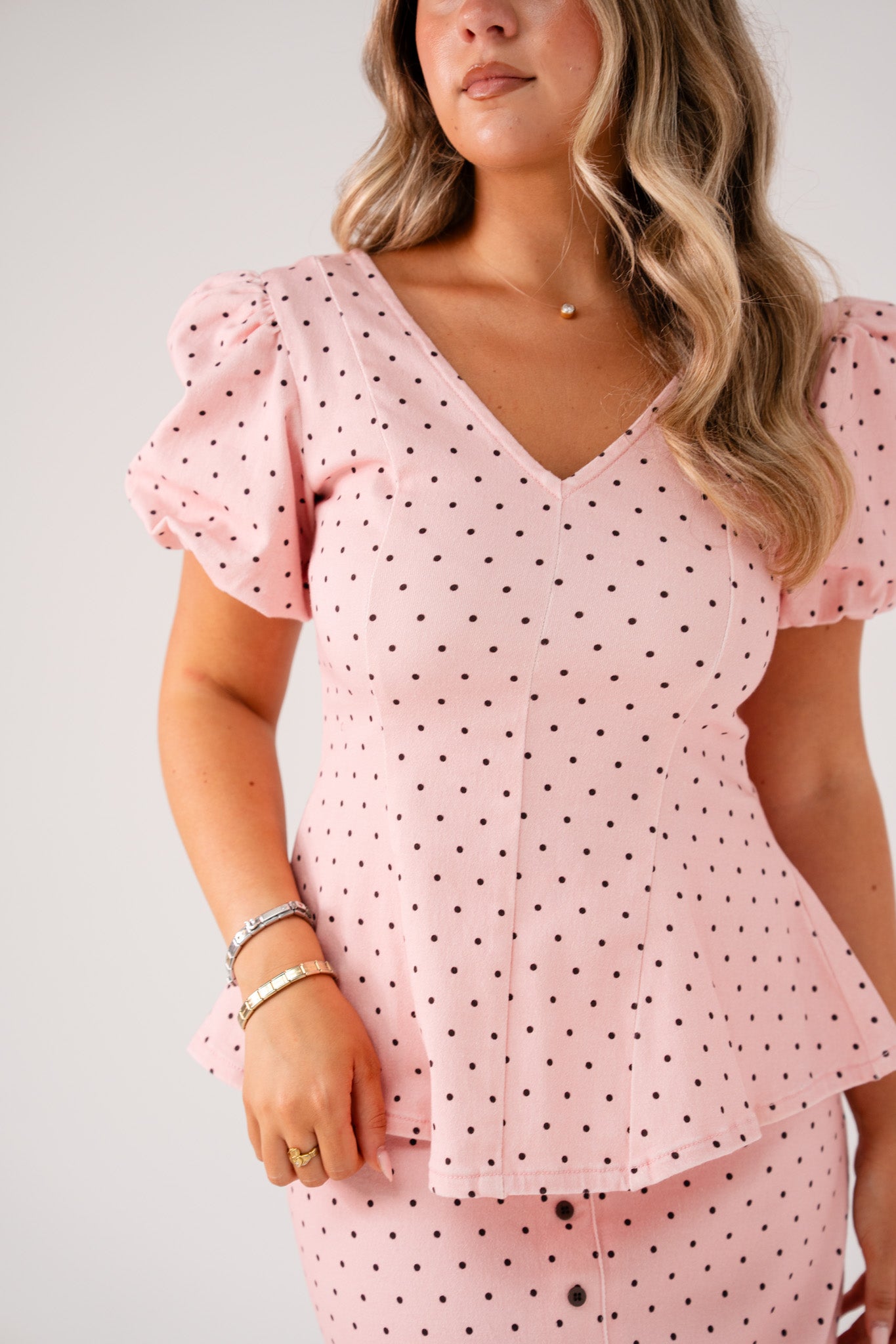 Love Laura Puff Sleeve Polka Dot Top In Pink