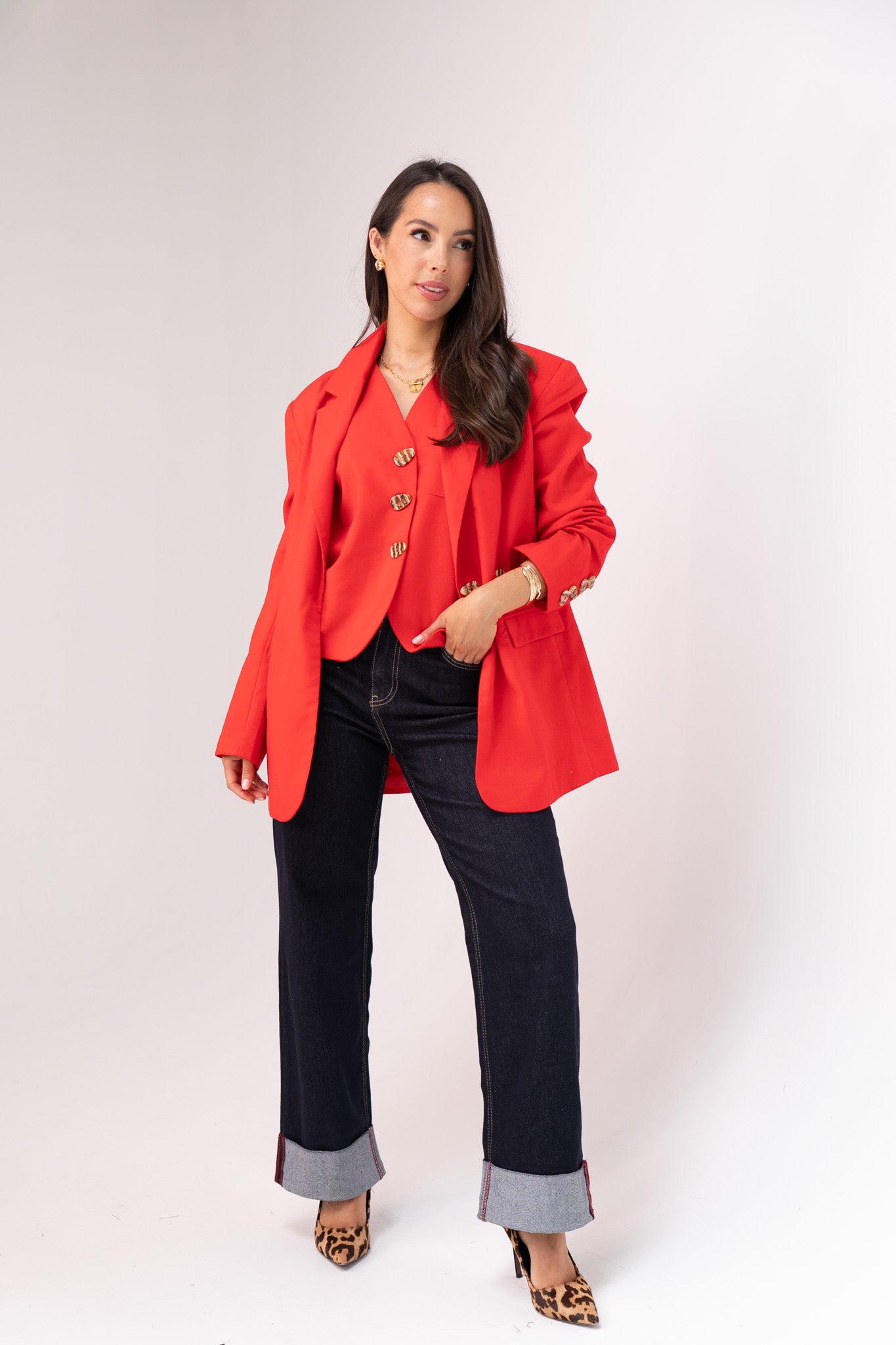 Love Laura Linen Blazer In Red